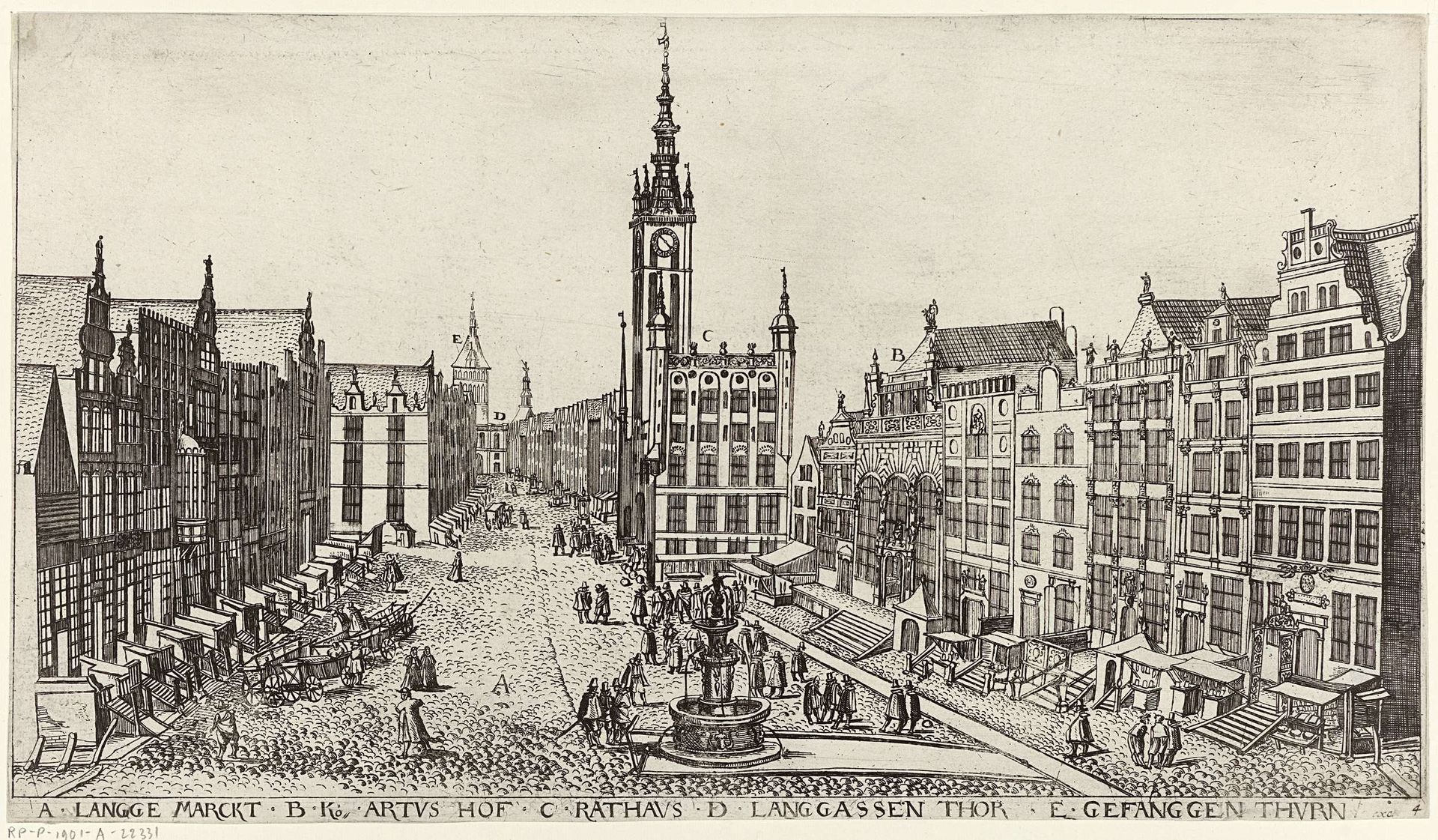 Gezicht op het marktplein, met aangrenzend het stadhuis by Aegidius Dickmann