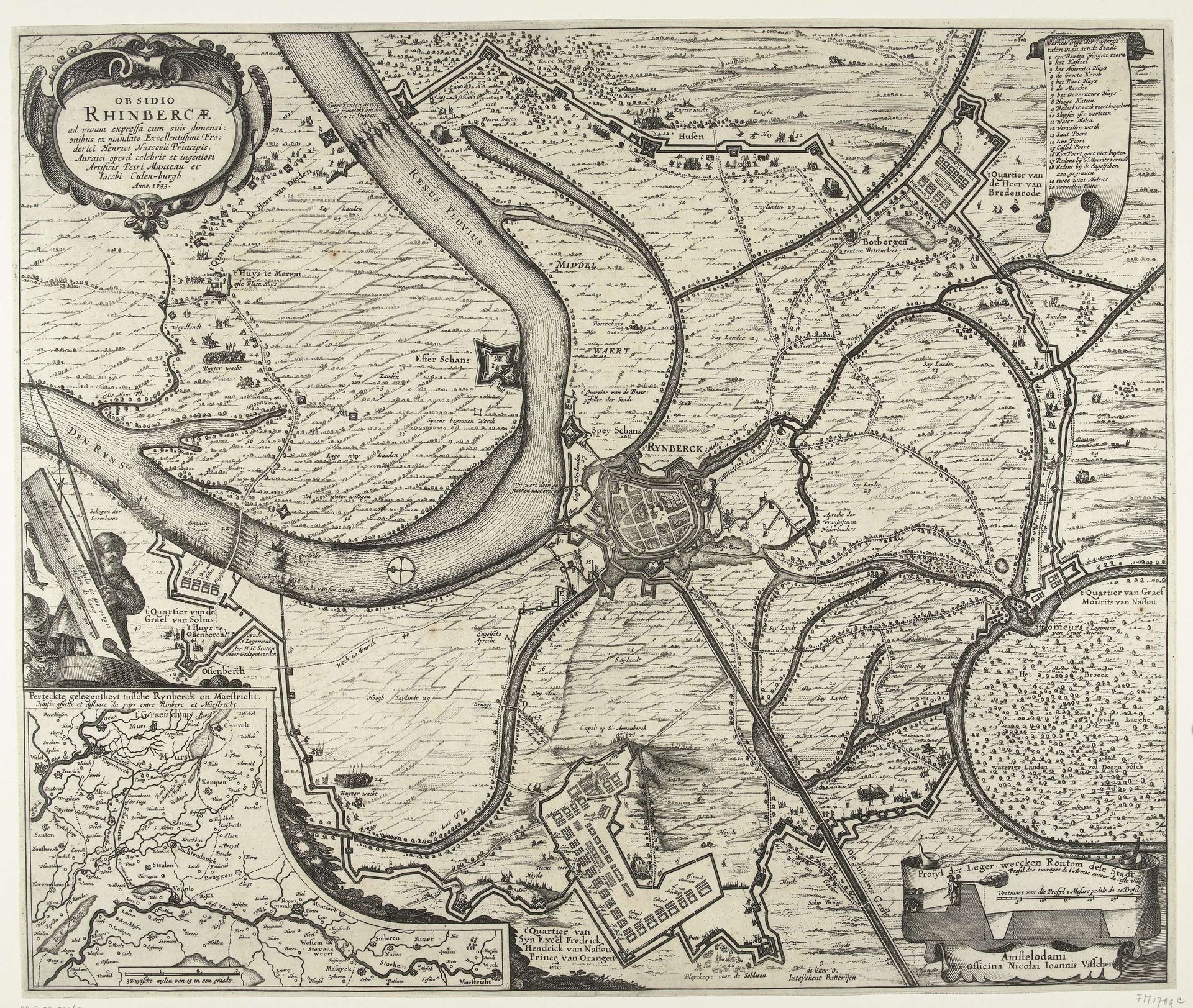 Kaart van de verovering van Rijnberg, 1633 by Claes Jansz. Visscher