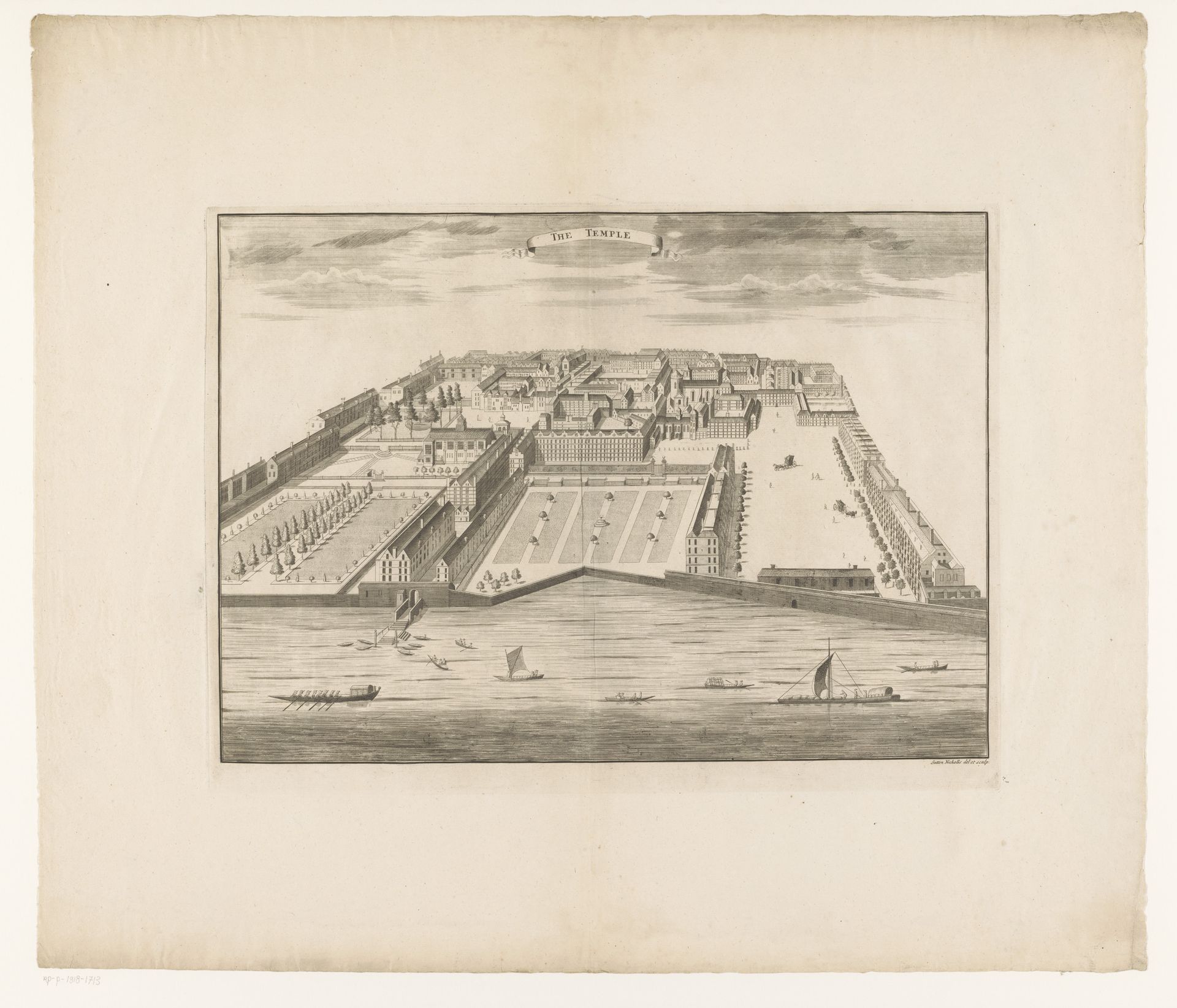 Gezicht op Temple, het gerechtelijk district in Londen by Sutton Nicholls