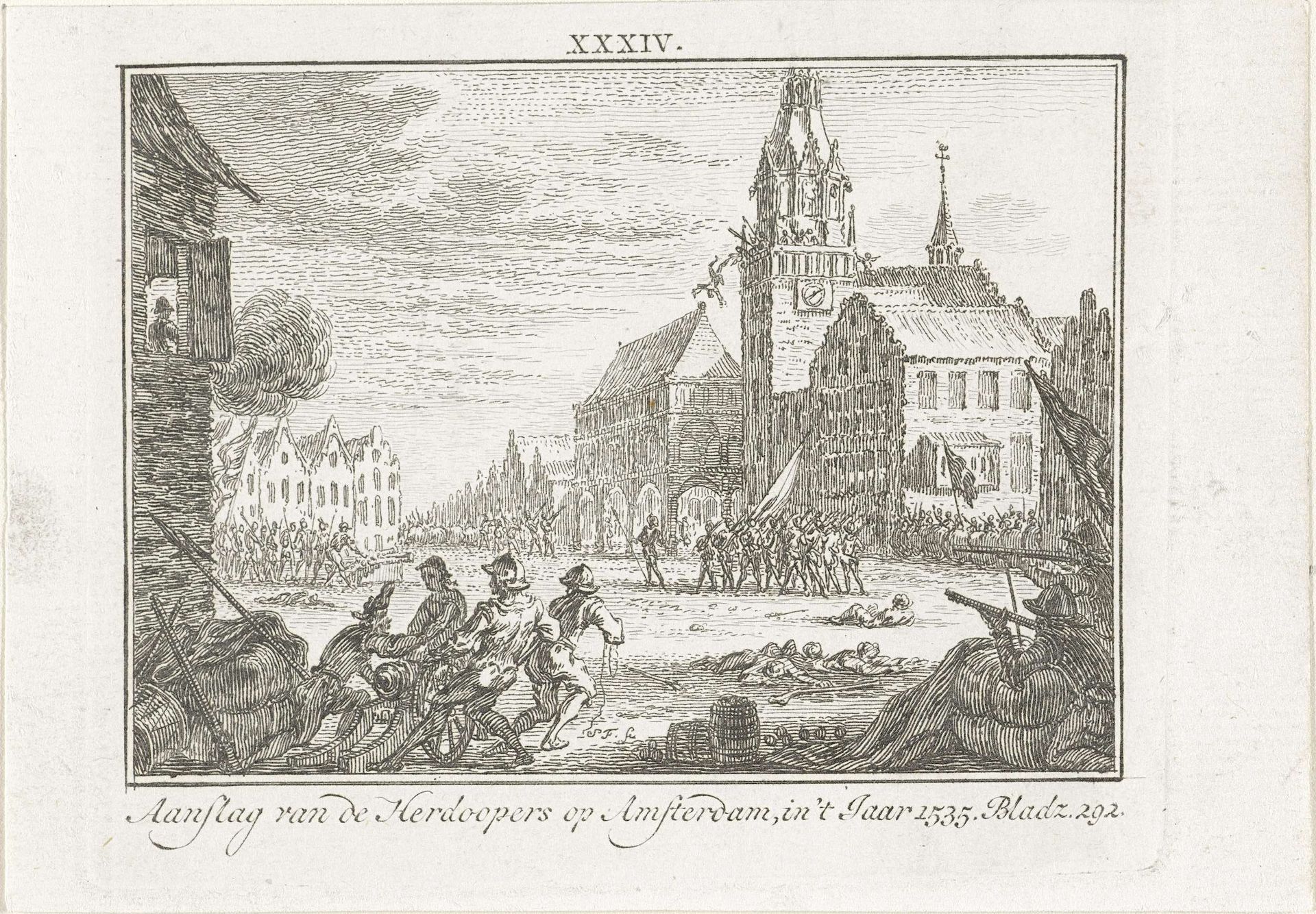 Aanslag van de wederdopers te Amsterdam, 1535 by Simon Fokke