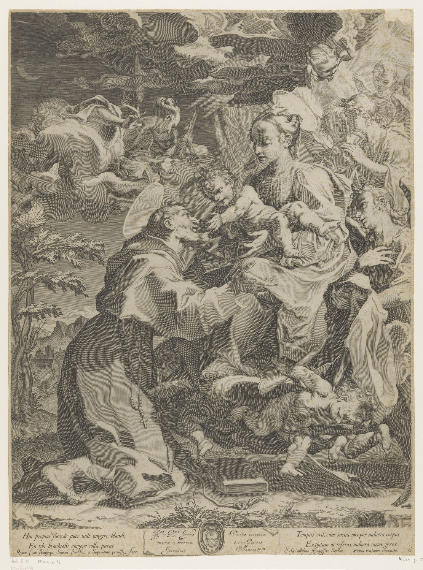 Maria overhandigt het Christuskind aan Franciscus by Francesco Villamena