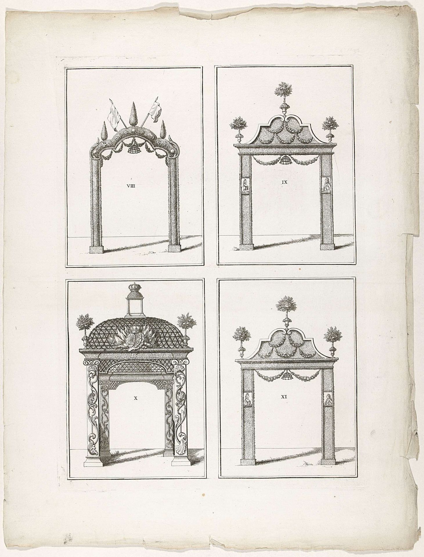 Erepoorten VIII-XI te Den Haag, 1747 by Albertus (de Jonge) Frese