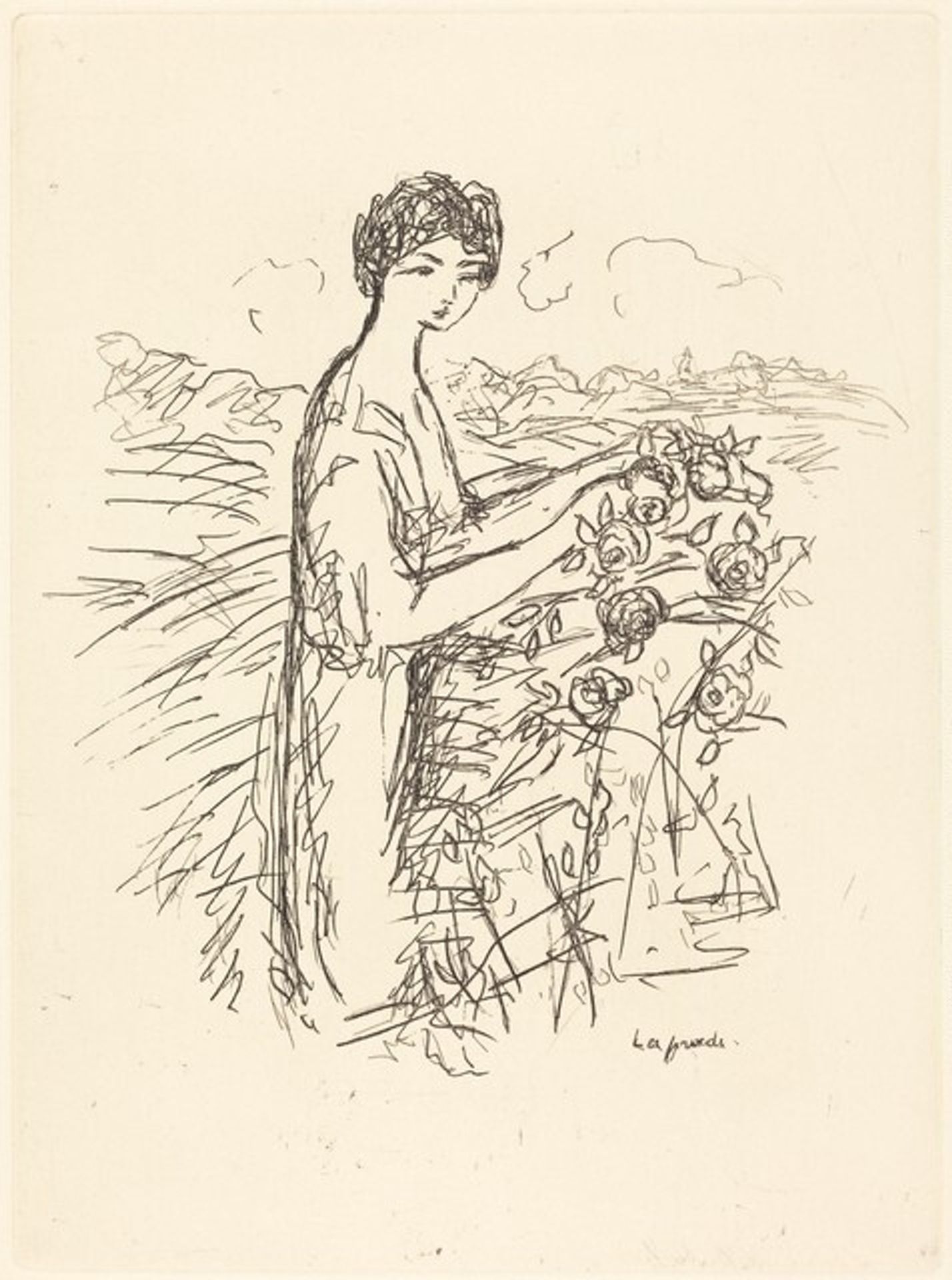 Woman Standing beside a Rosebush by Pierre Laprade