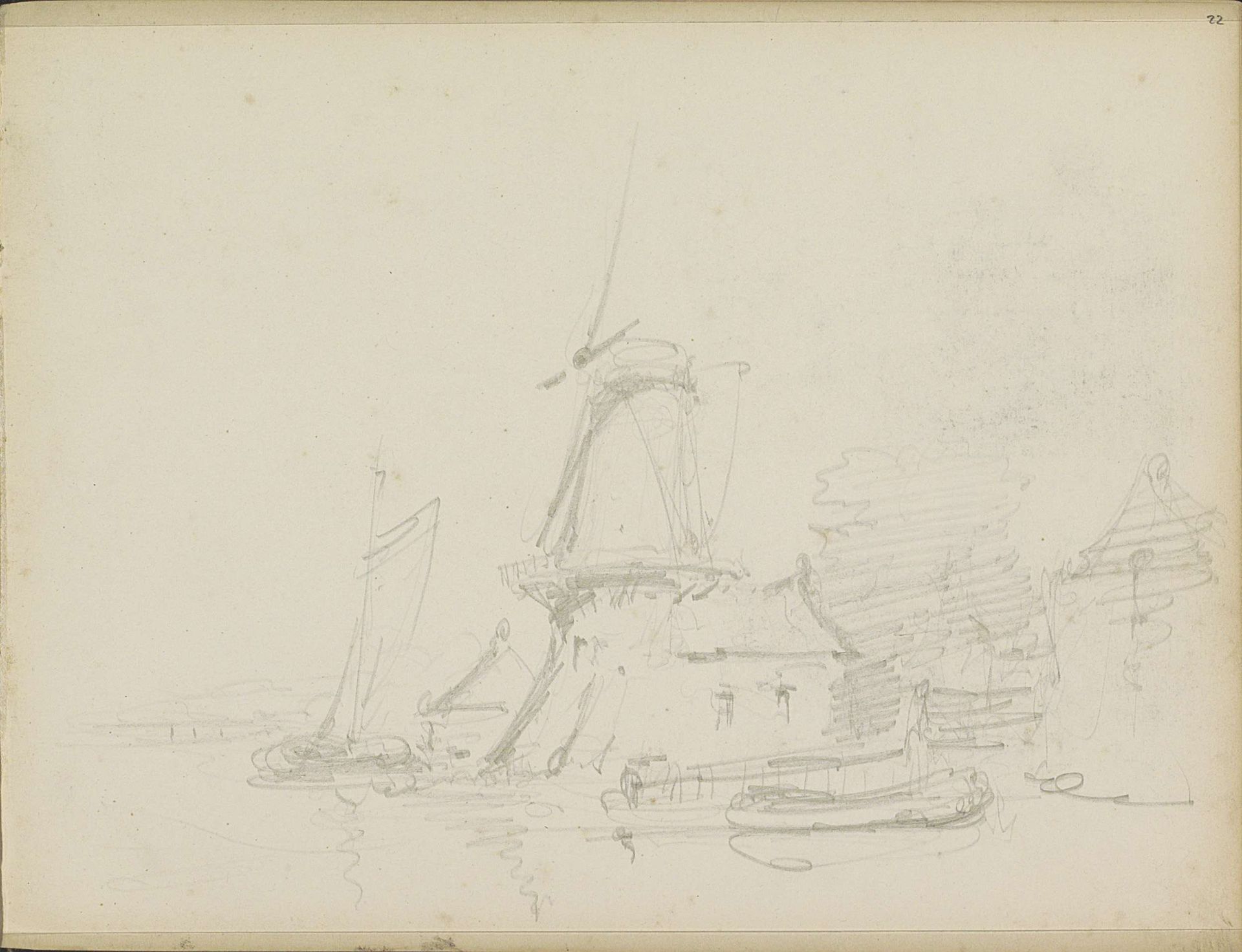 Rivierlandschap met een molen by Adrianus Eversen