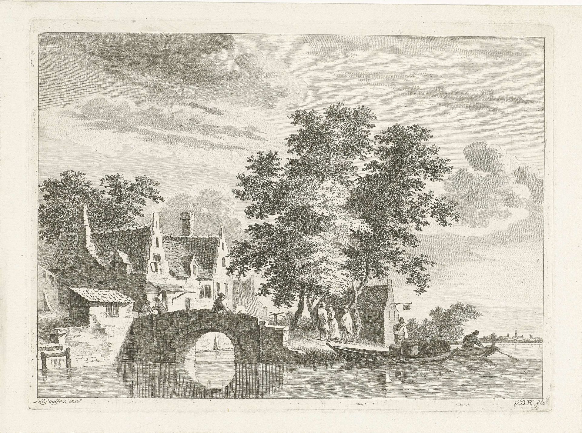 Dorpsgezicht met stenen brug by Anthonij van der Haer
