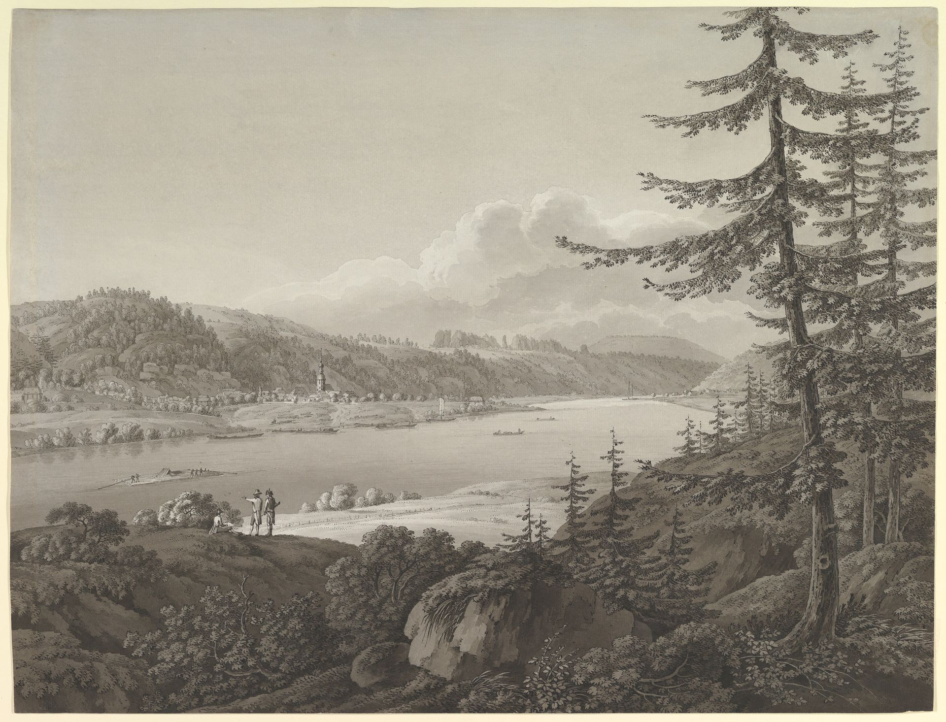 View of Bad Schandau at the River Elbe with the Winterberg by Adrian Zingg