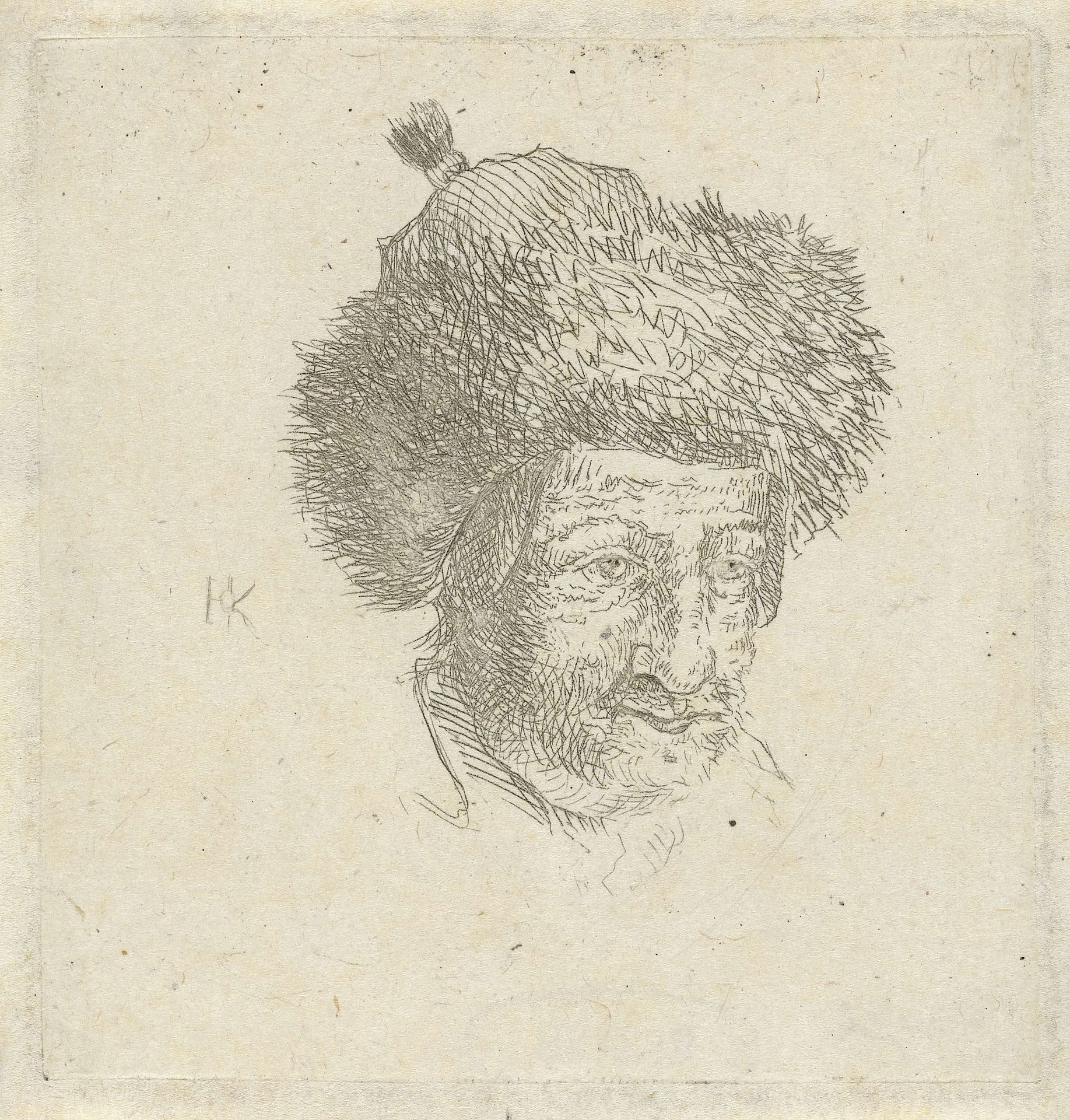 Mannenkop met bontmuts by Hendrik Kobell