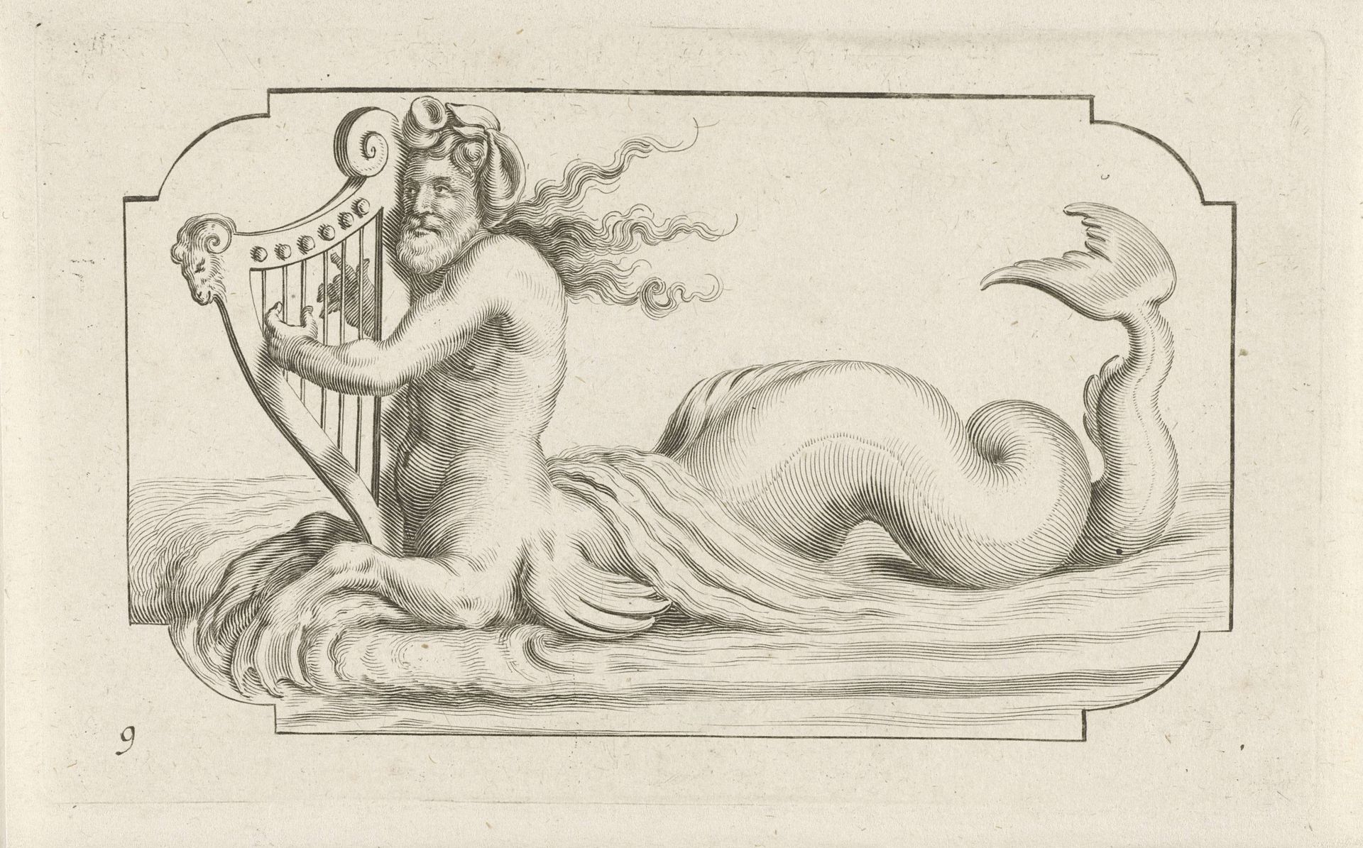 Triton die op een harp speelt by Anonymous