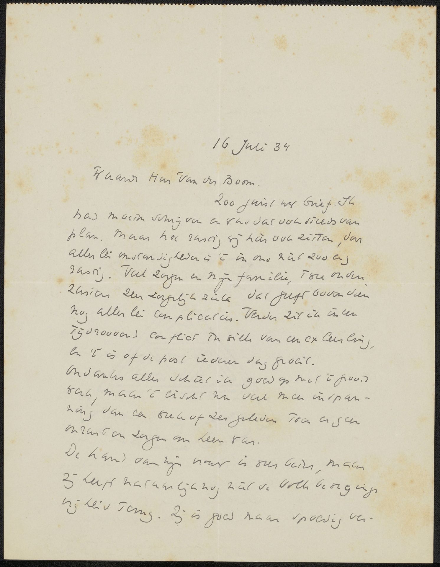 Brief aan A. van der Boom by Richard Nicolaüs Roland Holst