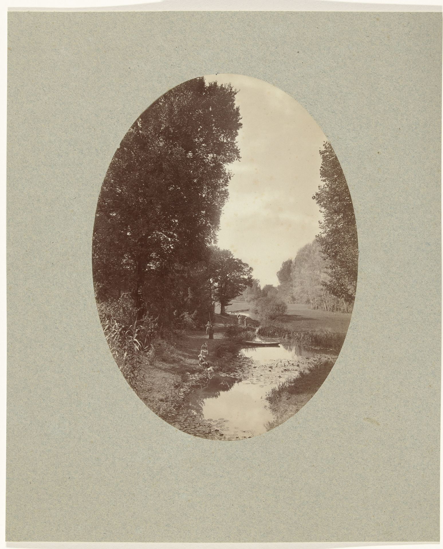 Landschap met mensen langs het water by Emanuel De la Vilion