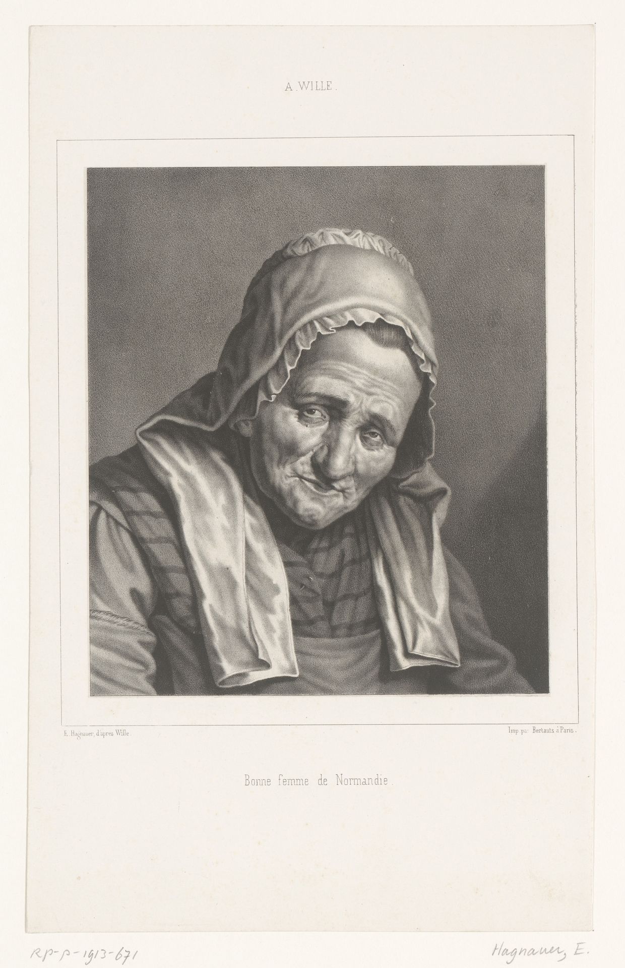 Portret van een oude Normandische vrouw by Eugen Hagnauer