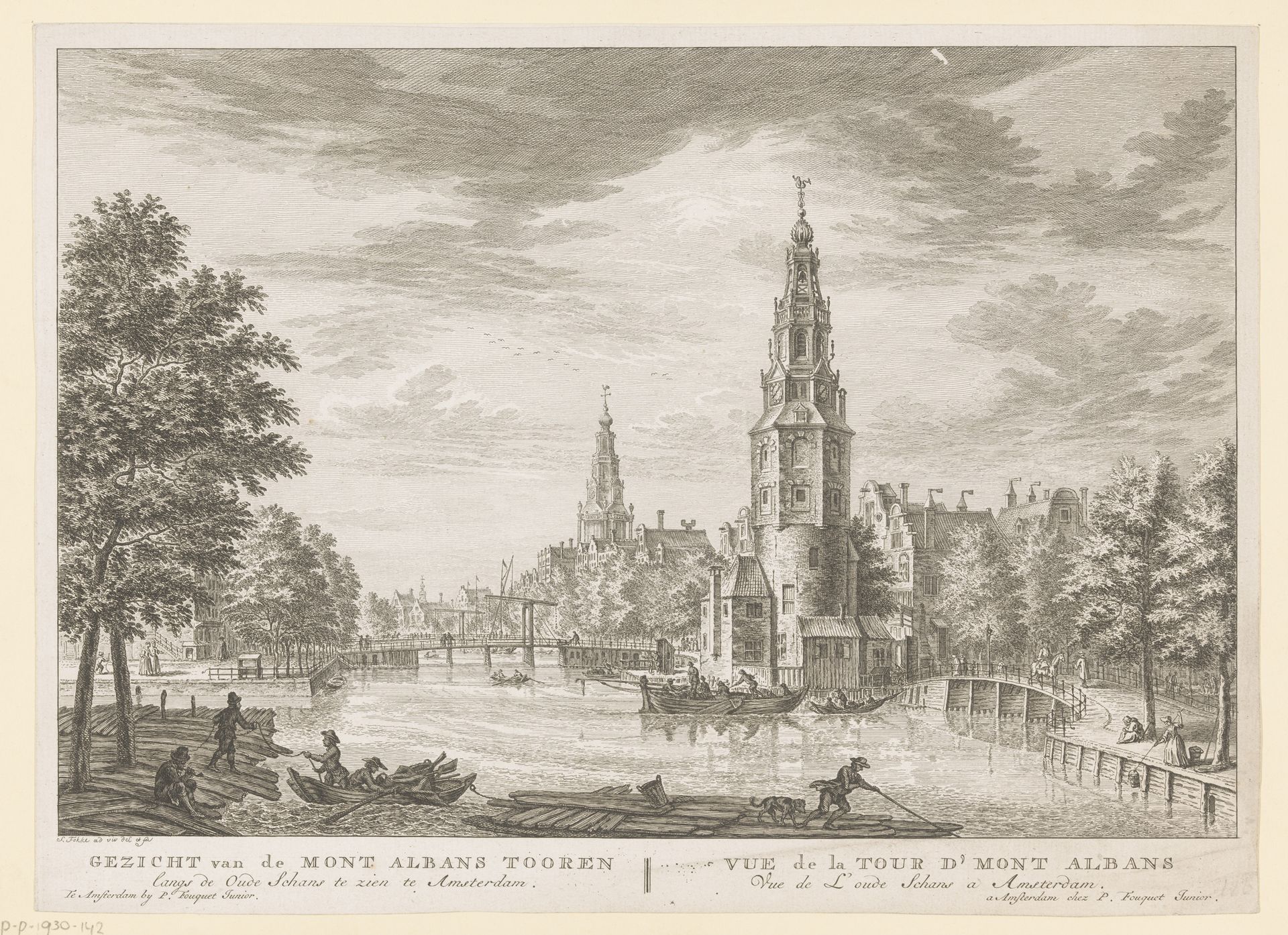 Gezicht van de Montelbaanstoren in Amsterdam by Simon Fokke