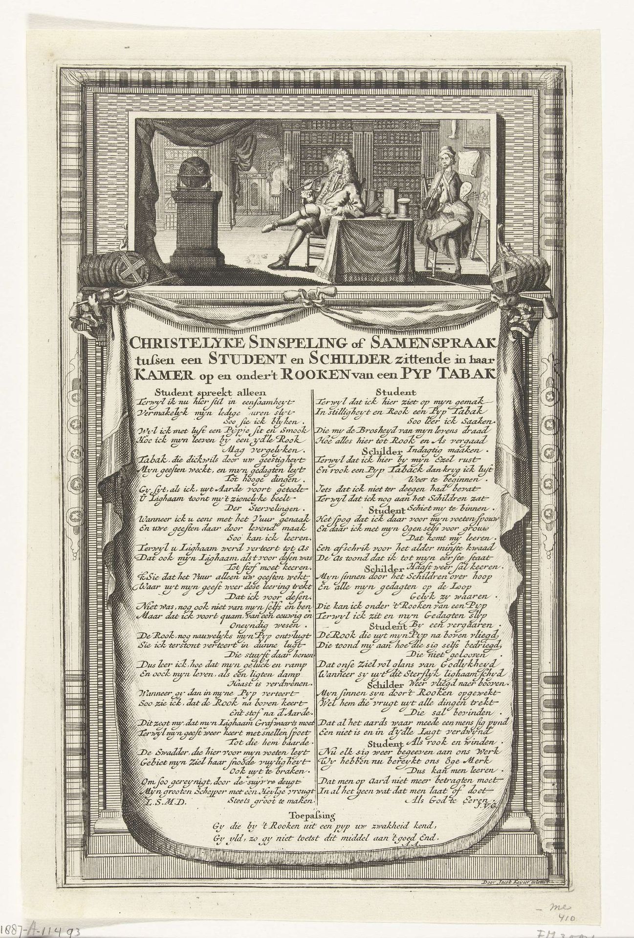Samenspraak tussen een student en een schilder over het roken van een pijp, ca. 1700 by Anonymous