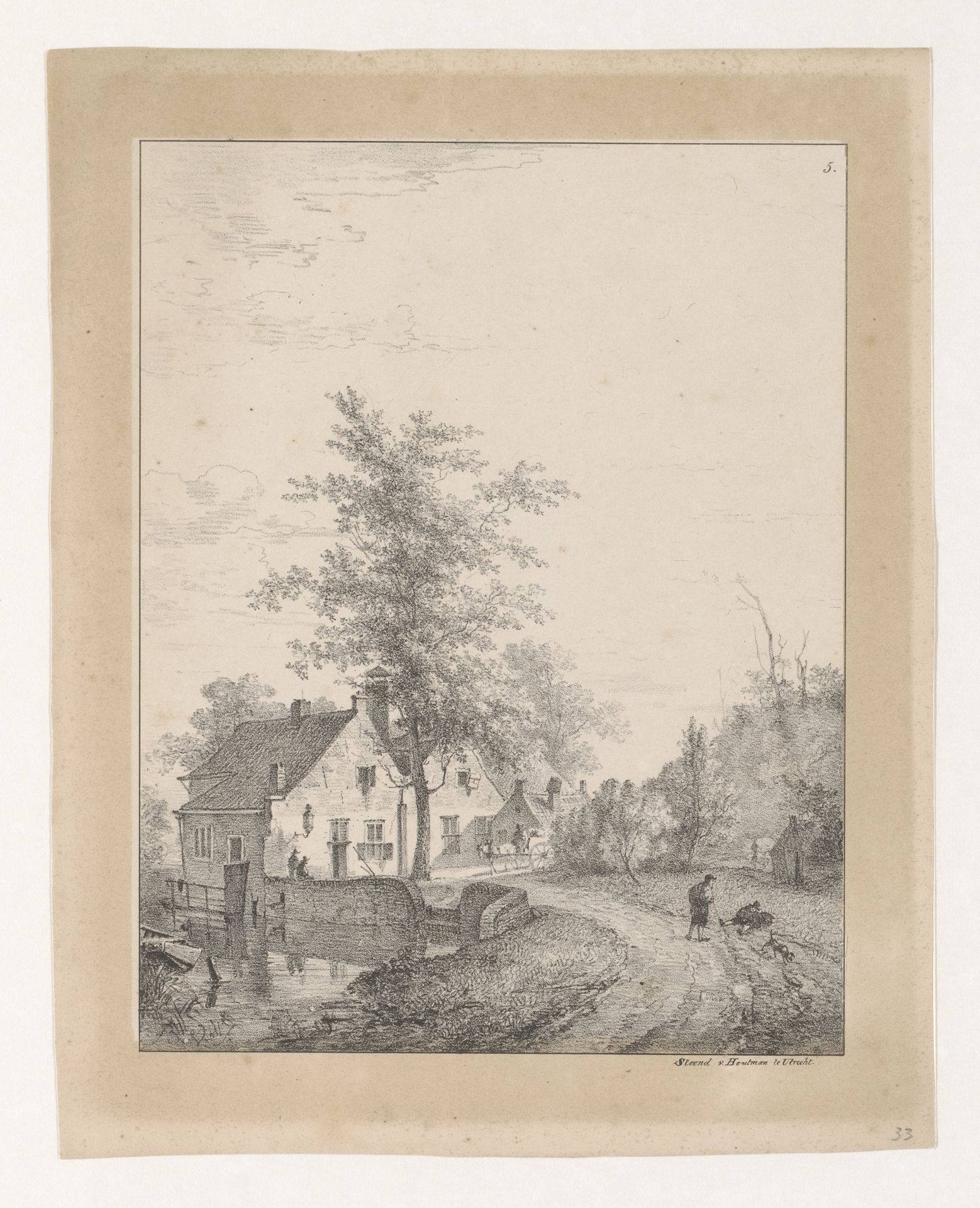 Landweg met huizen by Bruno van Straaten