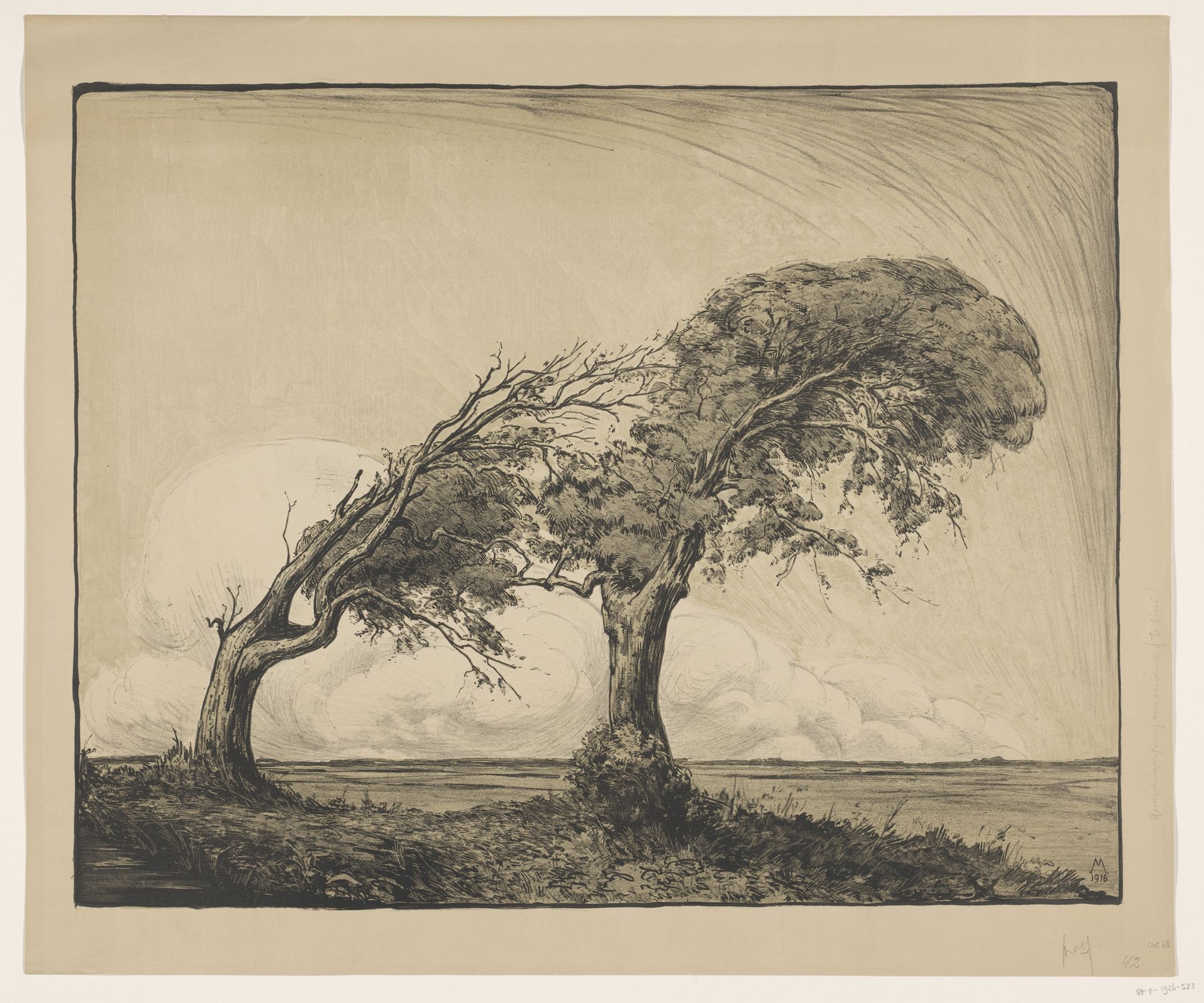 Landschap met twee bomen by Simon Moulijn