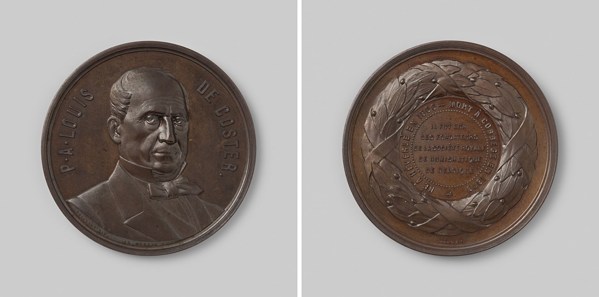 Overlijden van P.A. Louis de Coster, medeoprichter van de Societe Royale de Numismatique de Belgique by Henri Charles Wurden