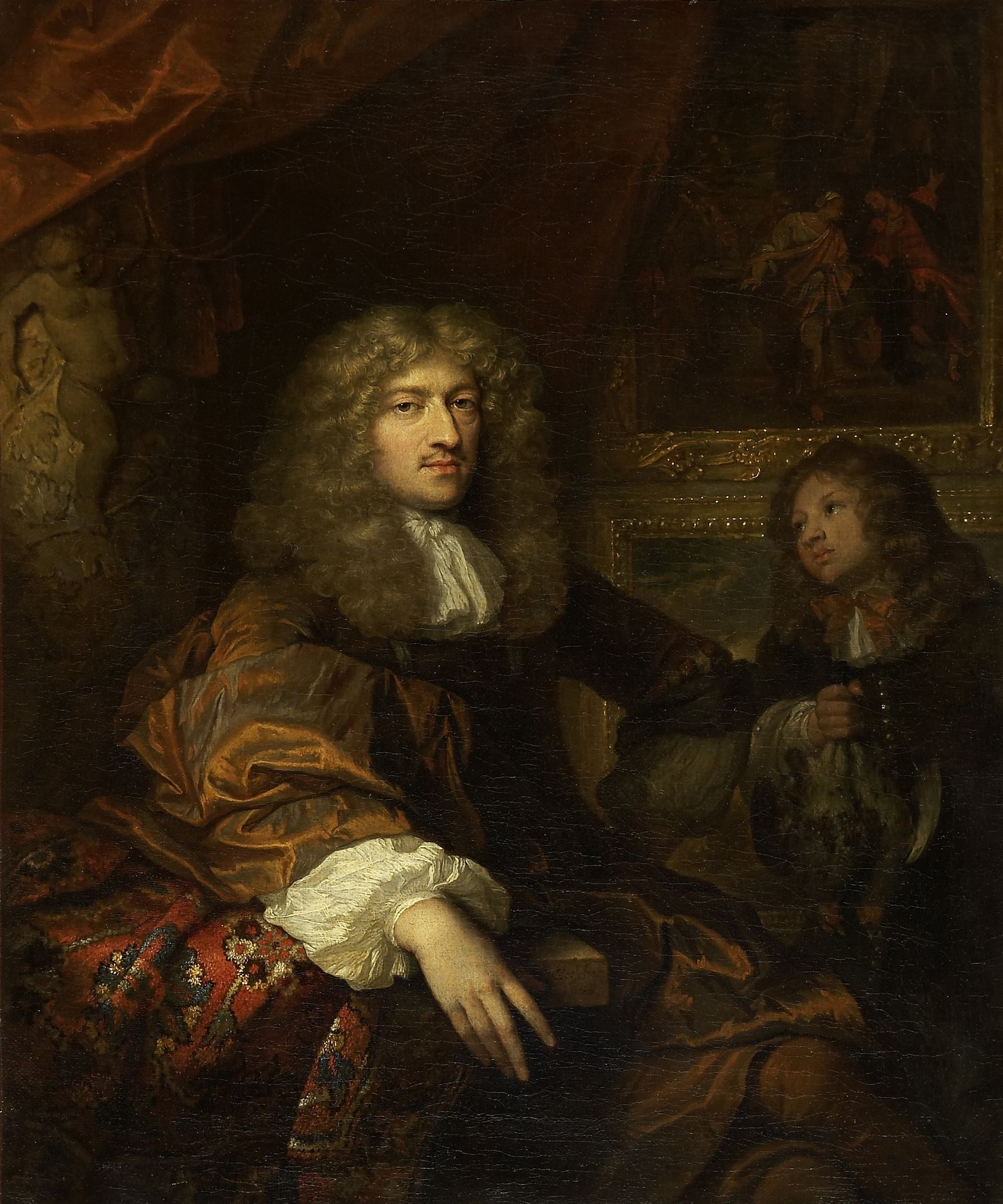 Portrait of Pieter Six with a Servant Bearing Hunting Booty by Caspar Netscher
