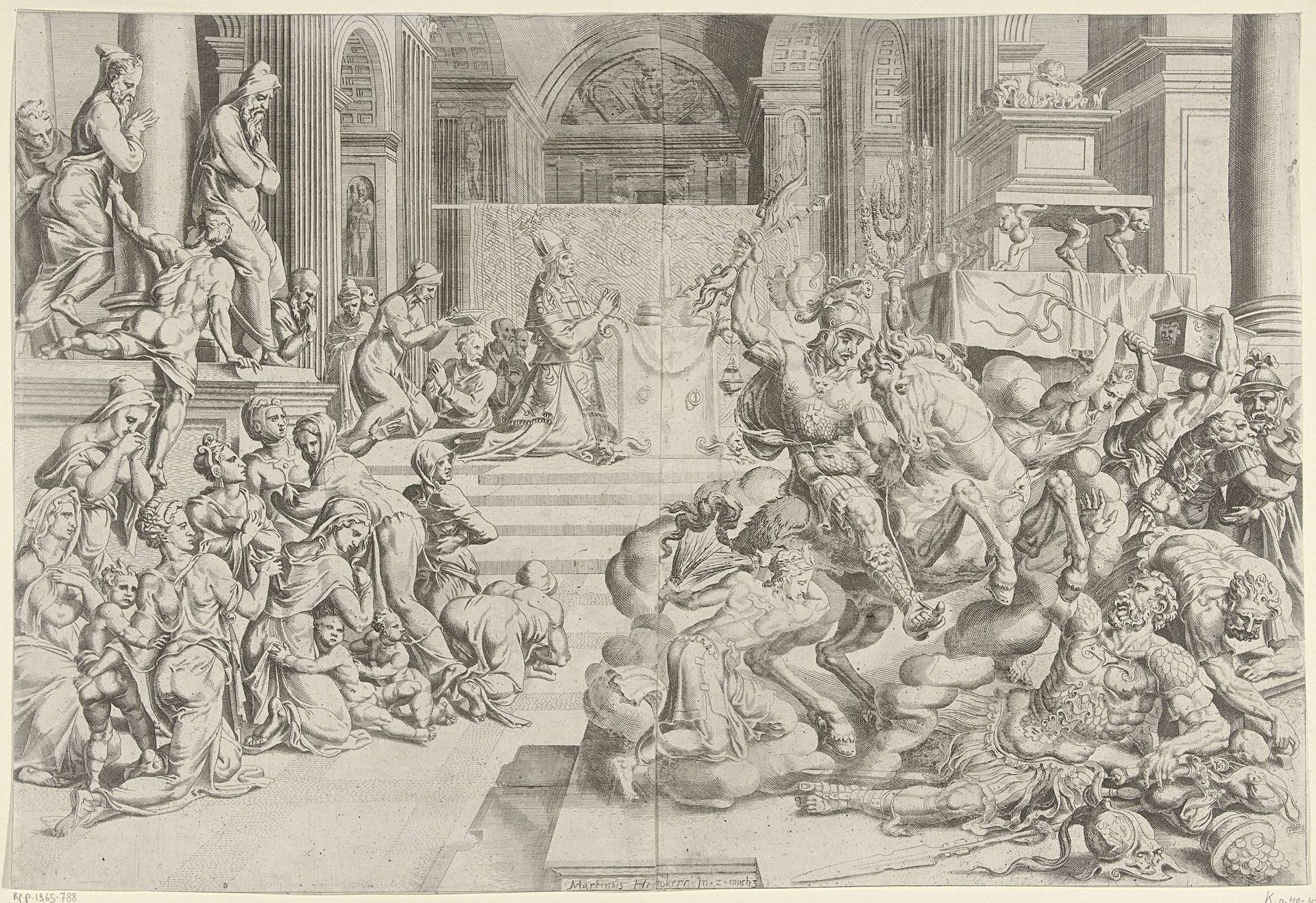 Verdrijving van Heliodorus uit de tempel by Dirck Volckertsz Coornhert