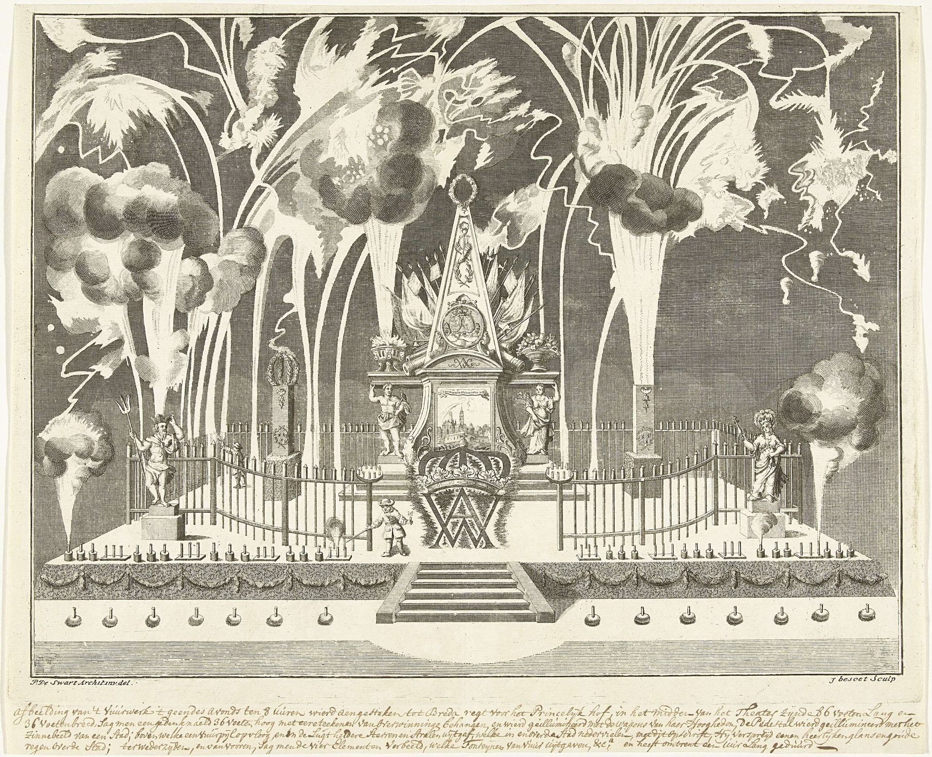 Vuurwerk bij de intrede van Willem IV te Breda, 1737 by Iven Besoet