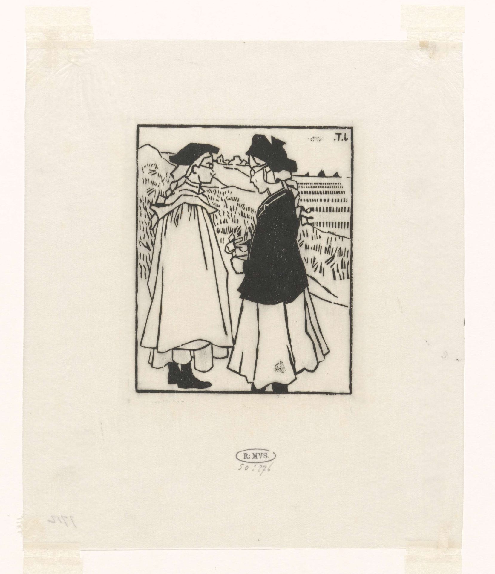 Twee meisjes in gesprek in de duinen bij de zee by Jan Toorop