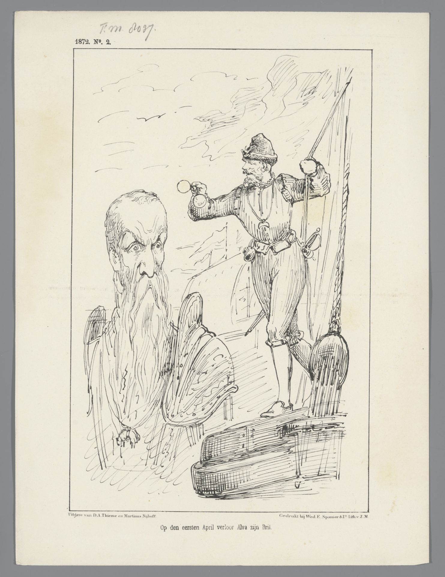 Spotprent over de aanstaande viering van 300 jaar iname van Den Briel, 1872 by Johan Michaël Schmidt Crans
