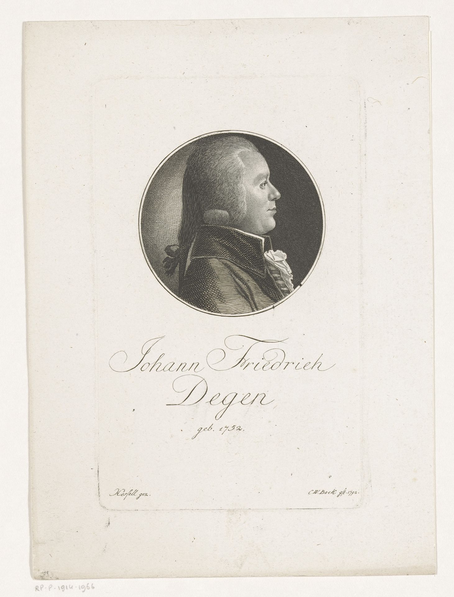 Portret van Johann Friedrich Degen by Christoph-Wilhelm Bock