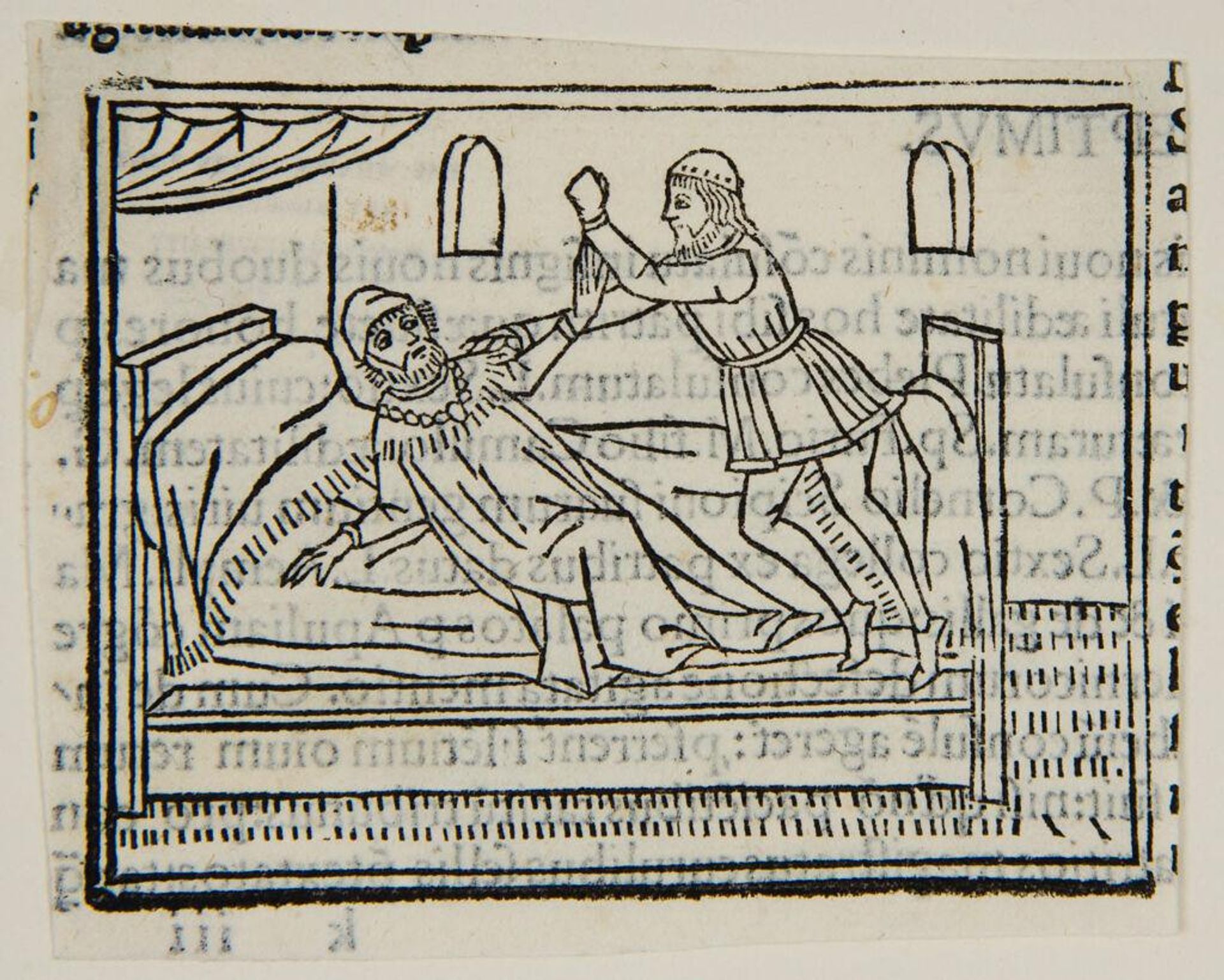Book VII.4.  Marcus Pomponius is threatened by Titus Manlius, son of Lucas Manlius, against prosecuting his father {Primae Decadis Liber Septimus p. LIX verso} by Anonymous