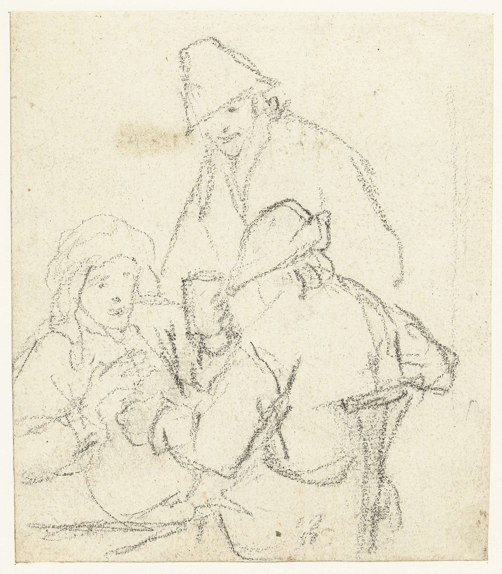 Drie drinkende boeren rond een tafel by Gerard ter (II) Borch