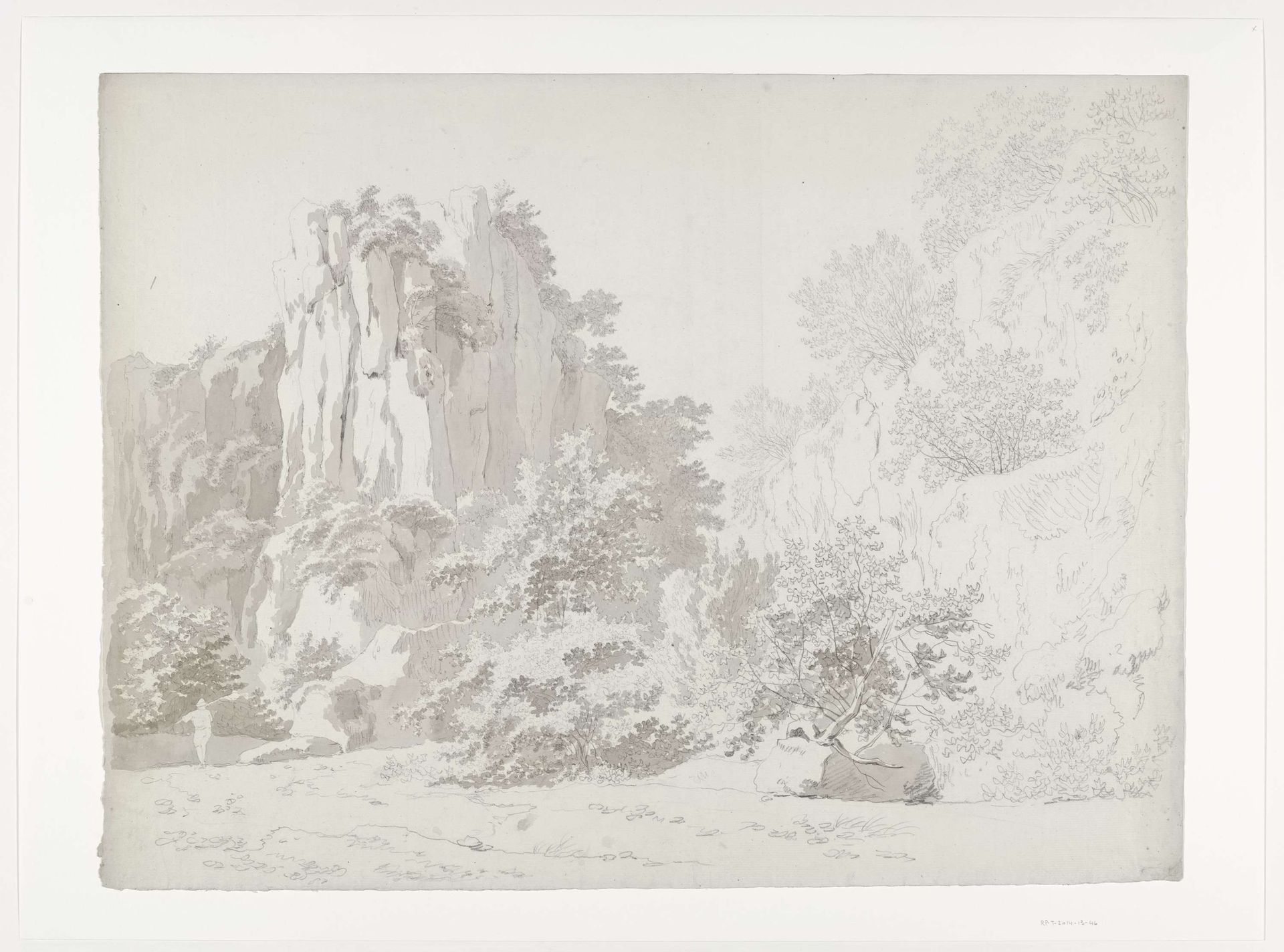 Landschap met begroeide rotsen by Hendrik Voogd