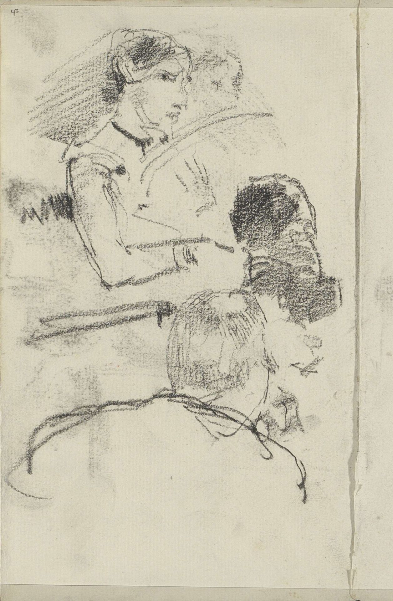 Studieblad met een vrouw en twee mannen by George Hendrik Breitner