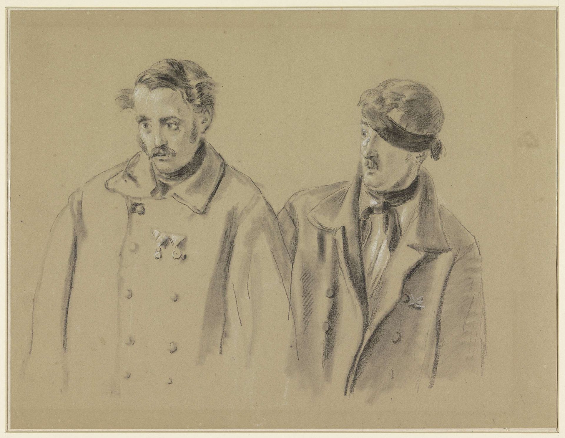 Twee gewonde soldaten, de linker voor zich uit starend, de rechter met een doek om het hoofd by Jacob Joseph Eeckhout