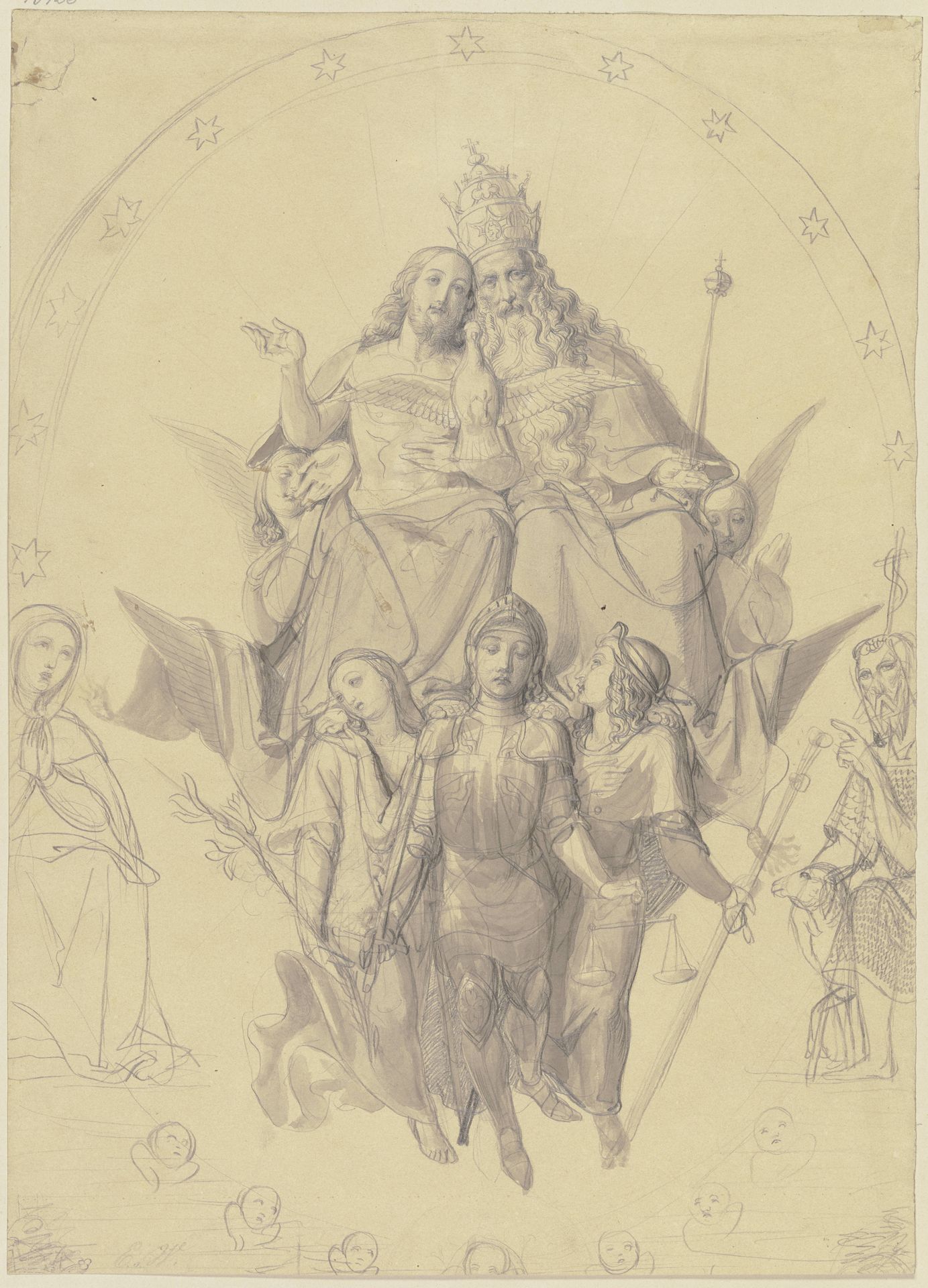 Die Heilige Dreifaltigkeit mit den Erzengeln, Maria und Johannes dem Täufer by Eberhard von Wächter