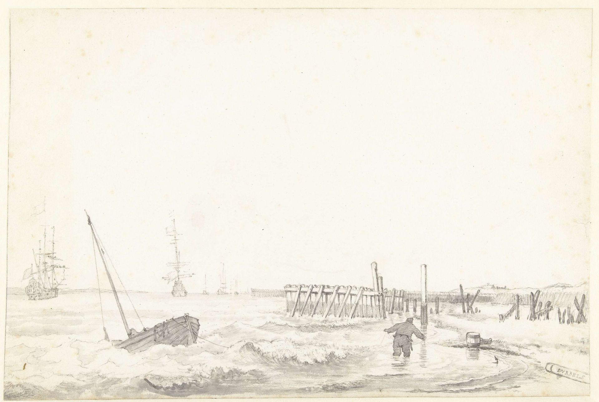Kustgezicht met palissaden by Hendrick Jacobsz. Dubbels