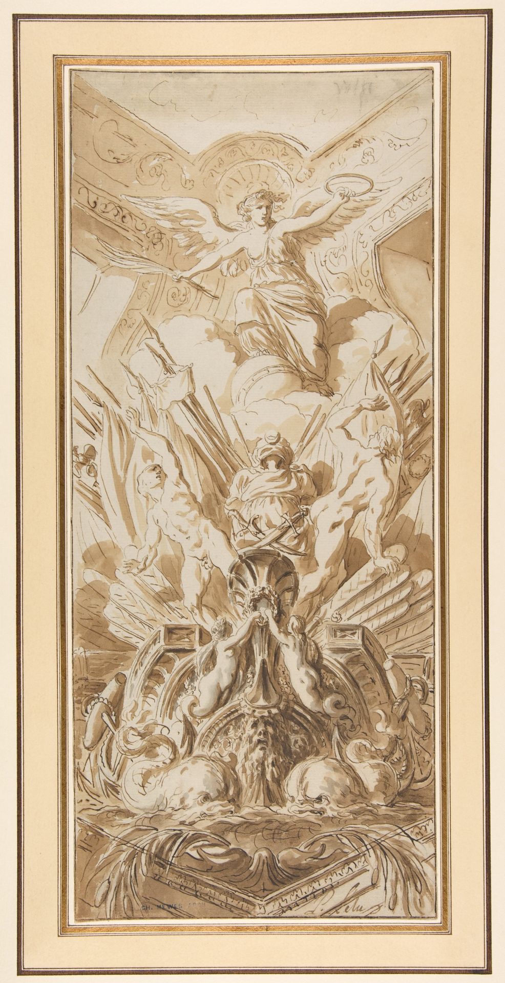 Corner of the Ambassador's Staircase at Versailles (recto); Sketches of Figures and Dolphins (verso) by Pierre Lélu