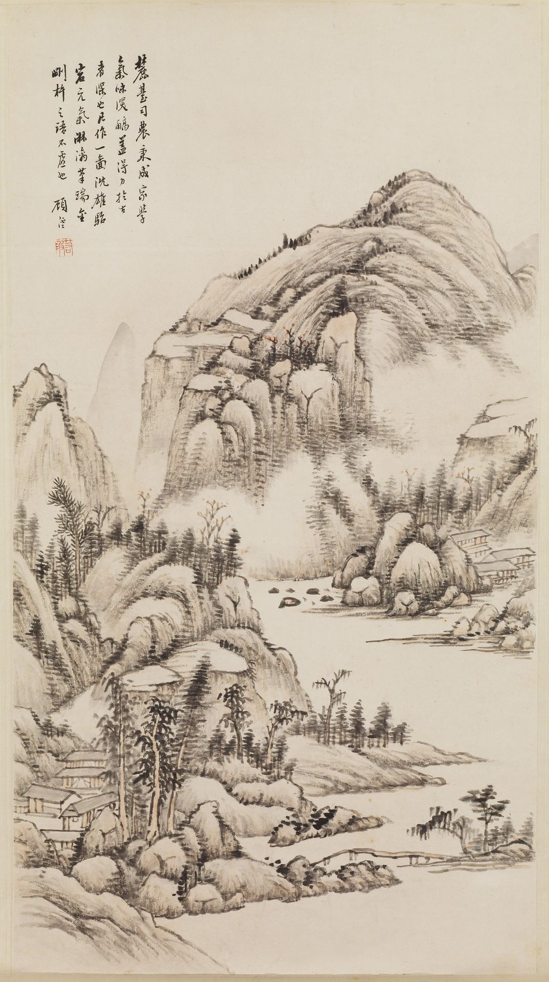 Landscape in the Manner of Wang Yuanqi by Gu Yun
