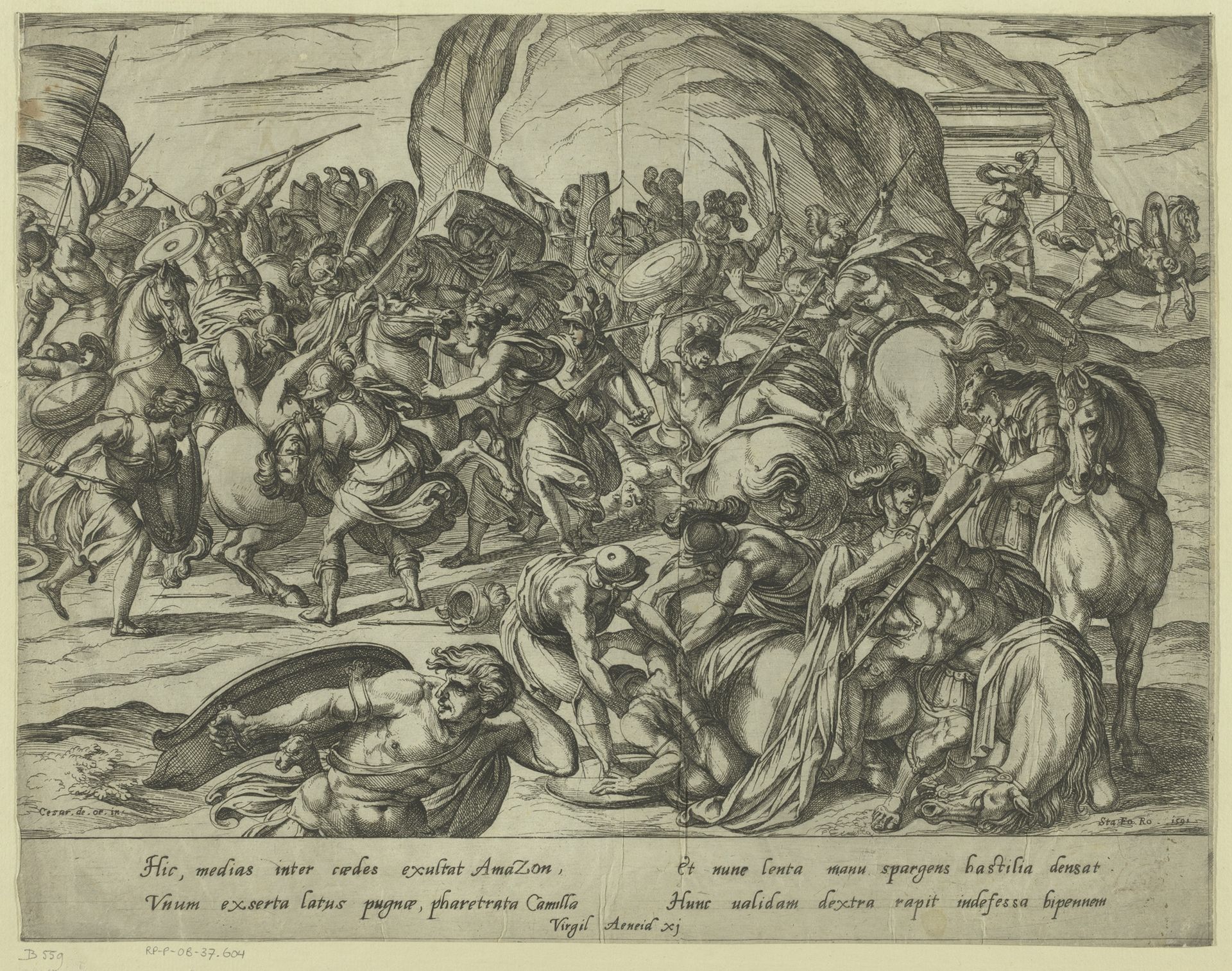De dood van Camillus in de strijd tussen Grieken en Romeinen by Antonio Tempesta