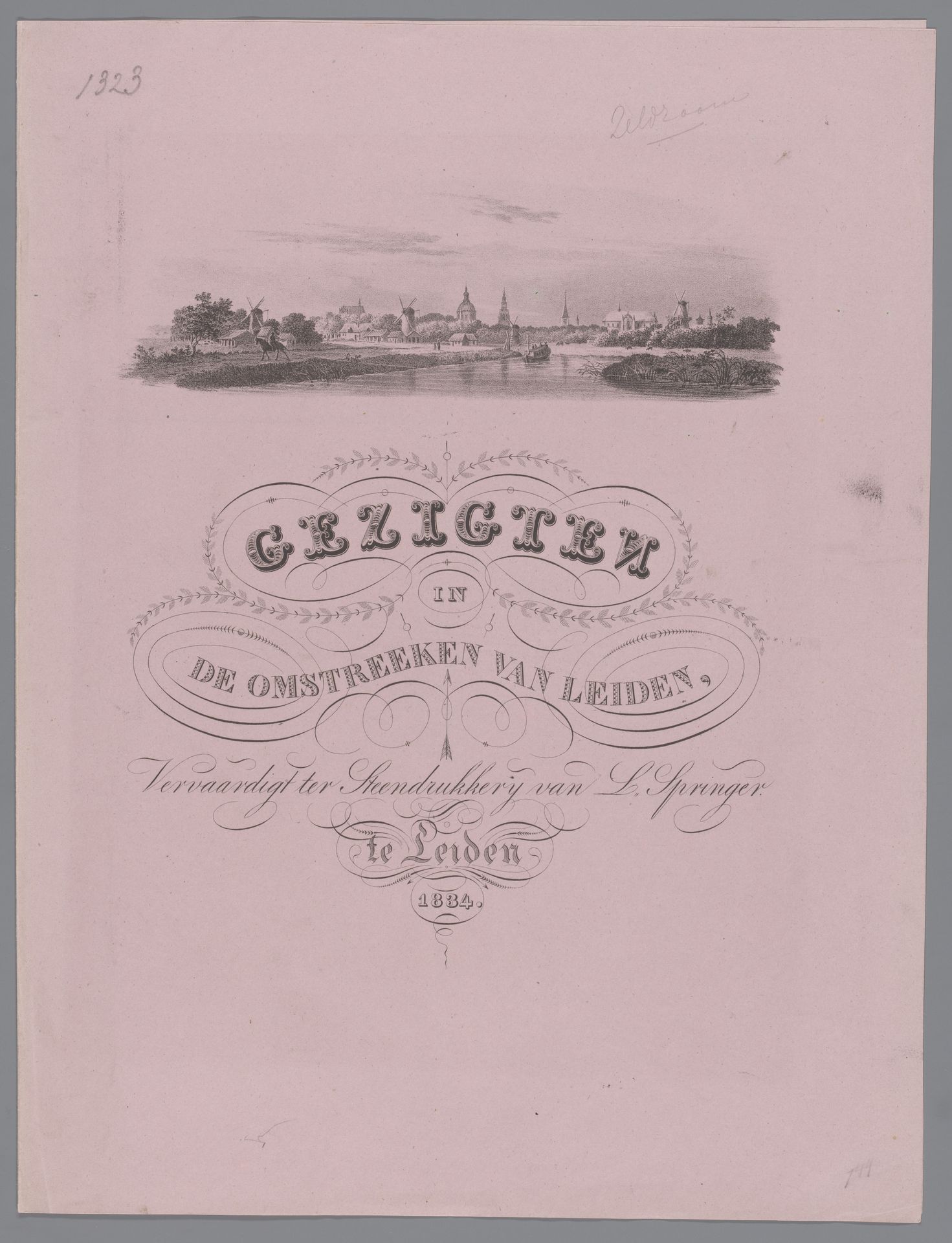 Omslag voor: Gezigten in de omstreeken van Leiden by Wilhelmus van Groenewoud