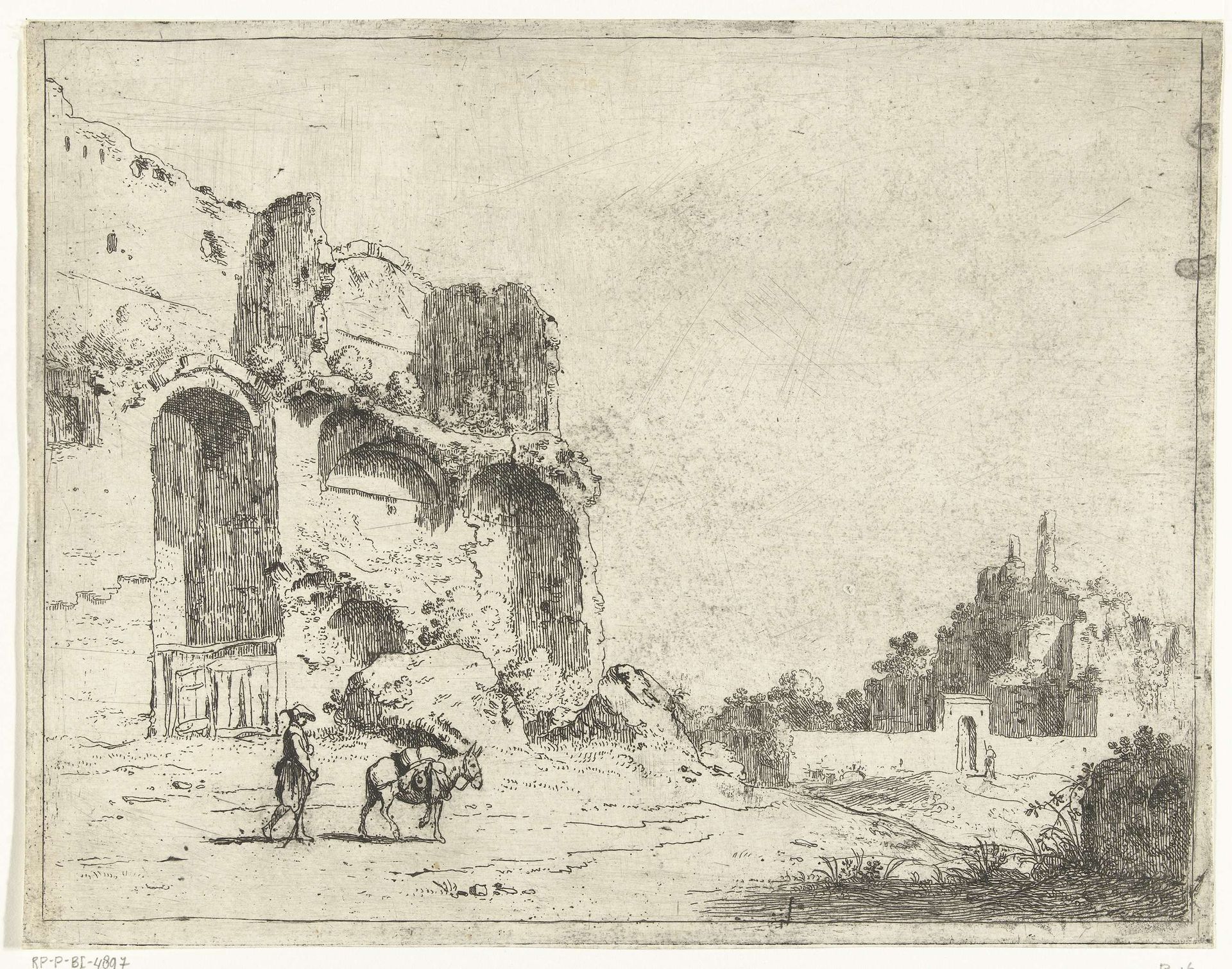 Romeinse ruïnes met man en ezel by Jan Gerritsz van Bronckhorst
