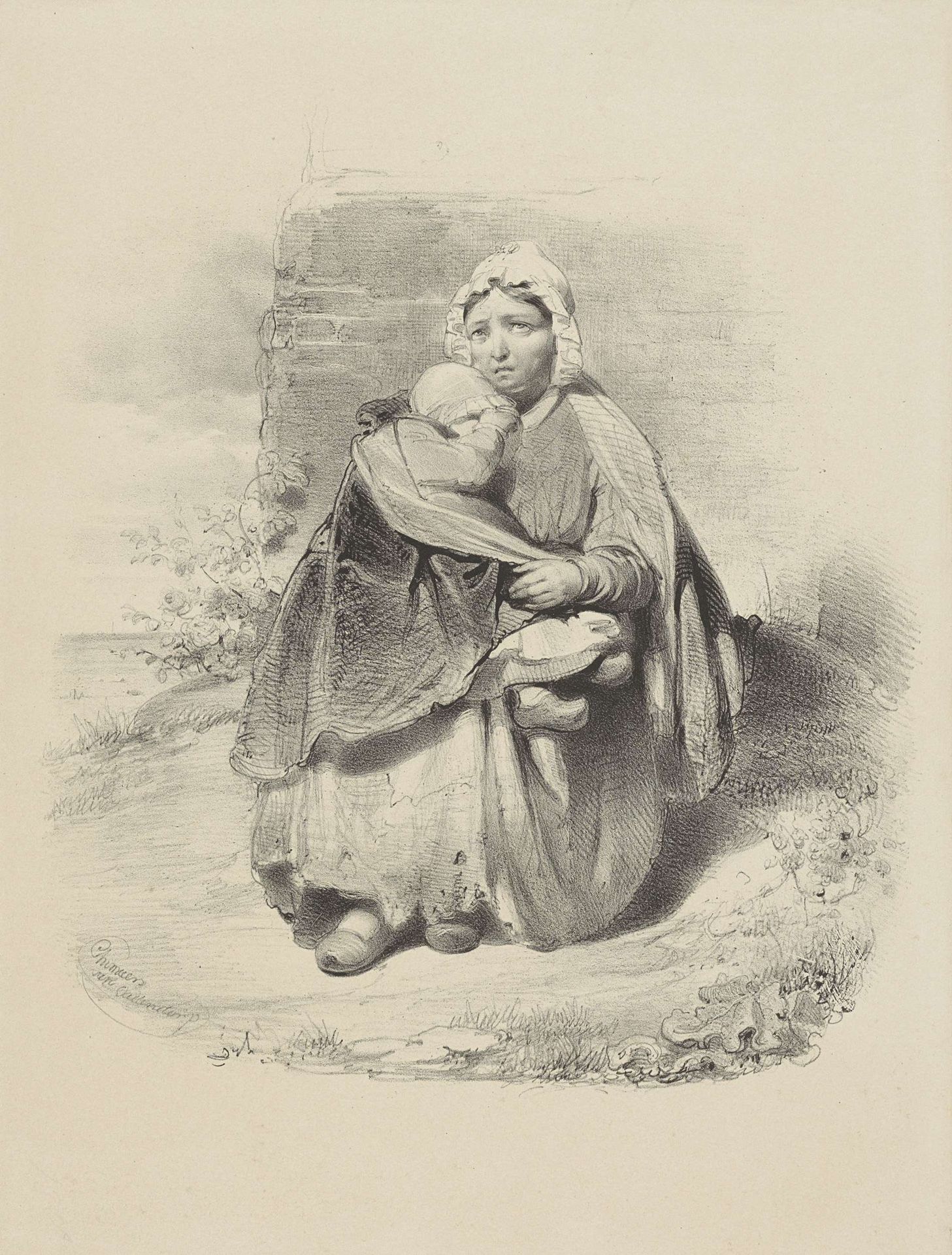 Moeder en kind in lompen by Wilhelmus Cornelis Chimaer van Oudendorp