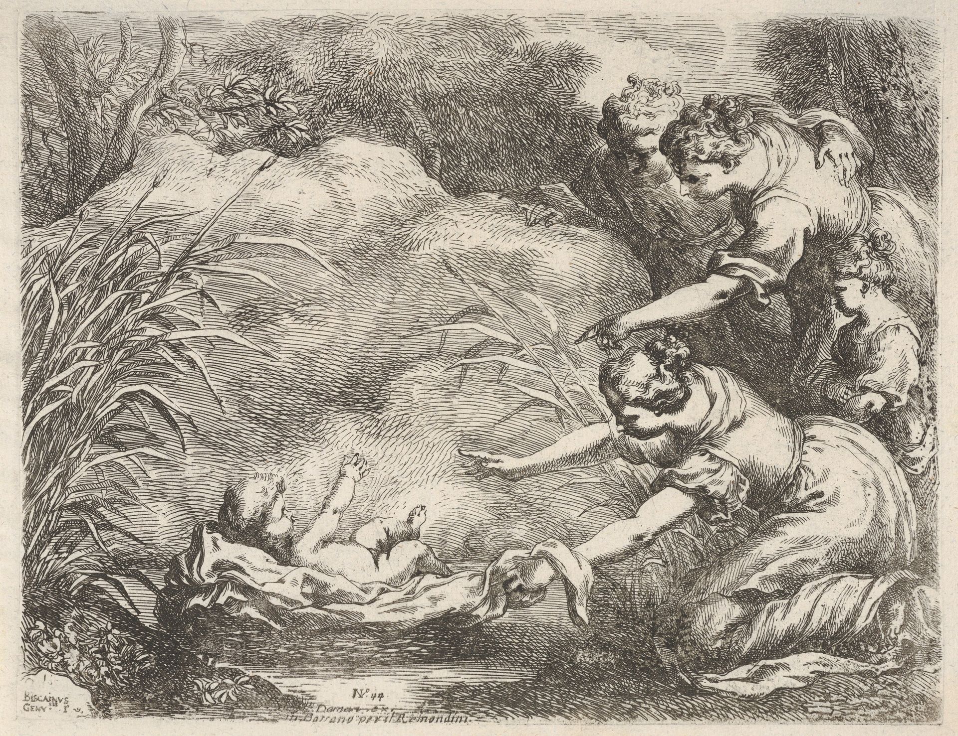 The finding of Moses who is rescued from the Nile by the maidservants of Pharaoh's daughter by Bartolomeo Biscaino