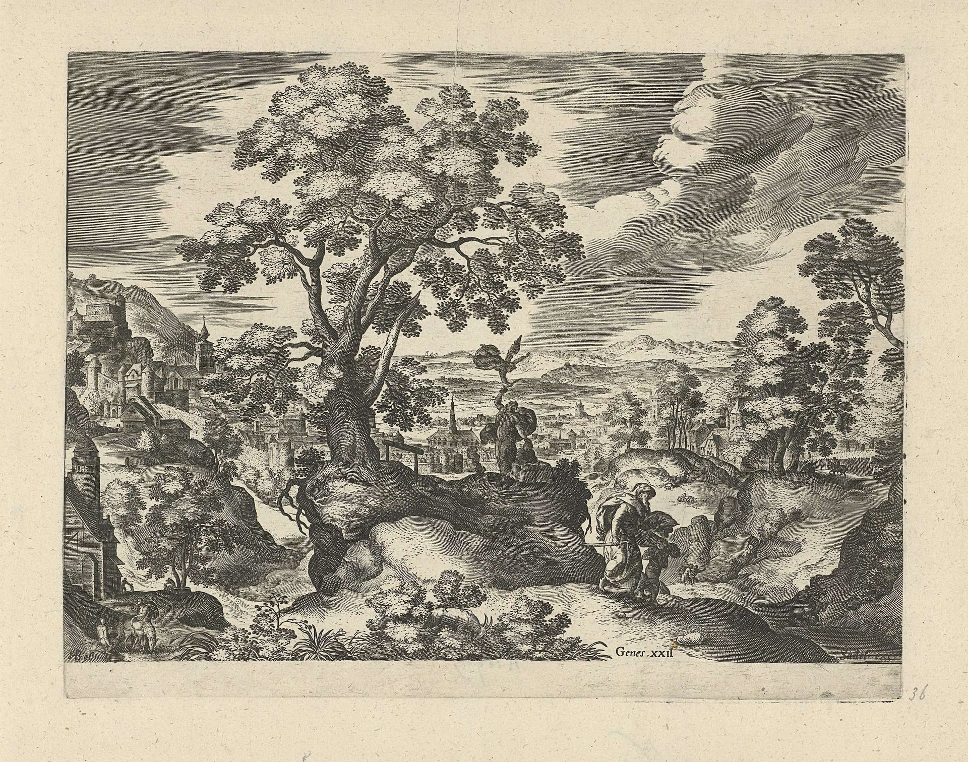 Landschap met het offer van Abraham by Johann Sadeler I