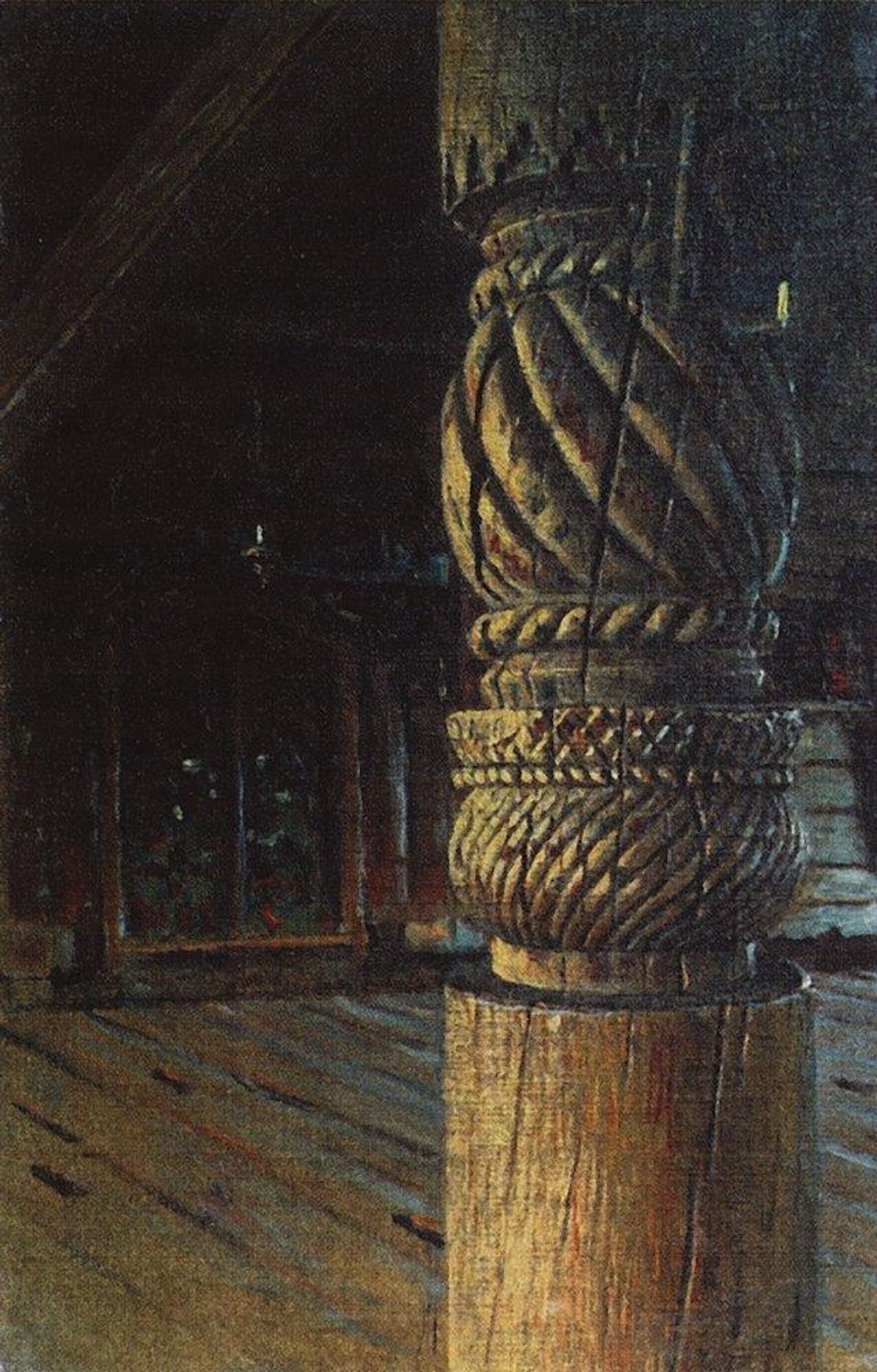 Carved pillar in the refectory of the Petropavlovsk church in the village Puchugi in Vologda province by Vasily Vereshchagin