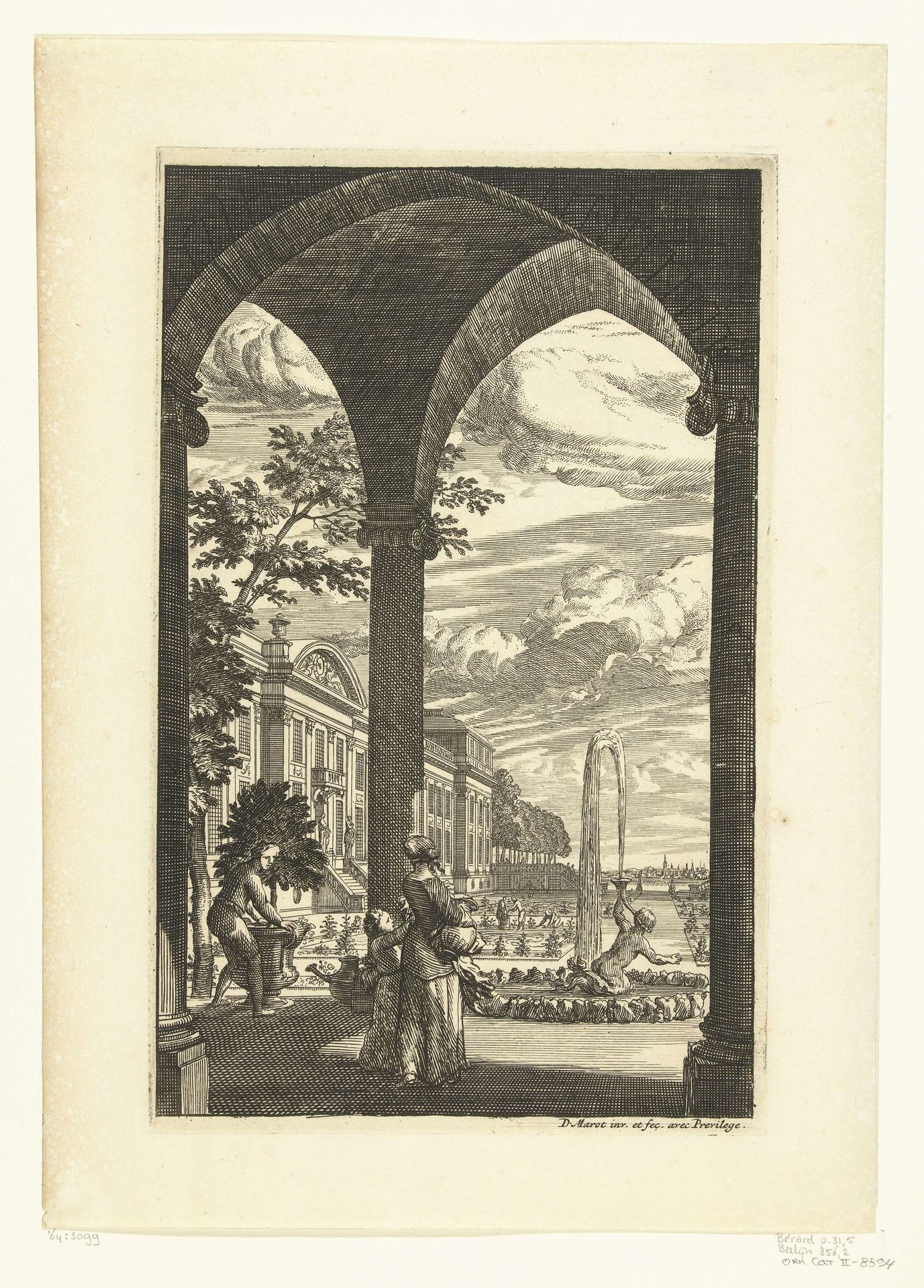 Uitzicht op paleis vanuit hal by Daniël (I) Marot