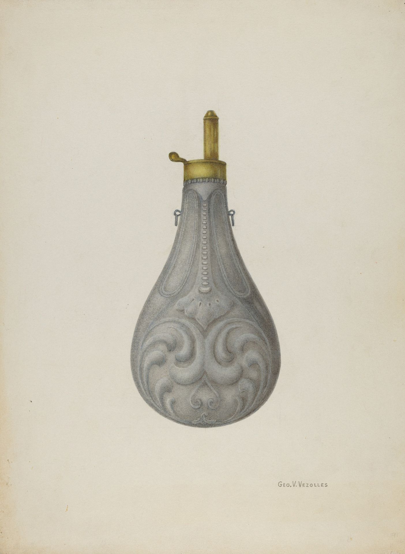 Pewter Powder Flask by George V. Vezolles