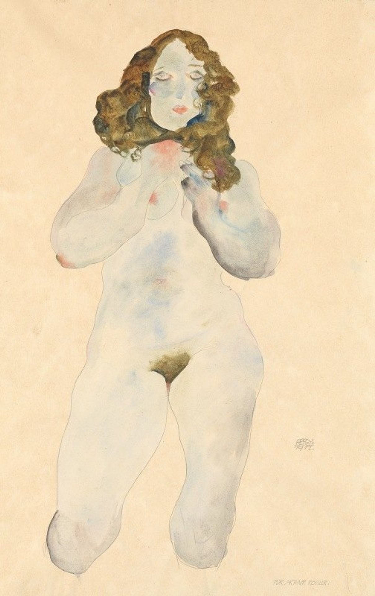 Kniender weiblicher Akt by Egon Schiele