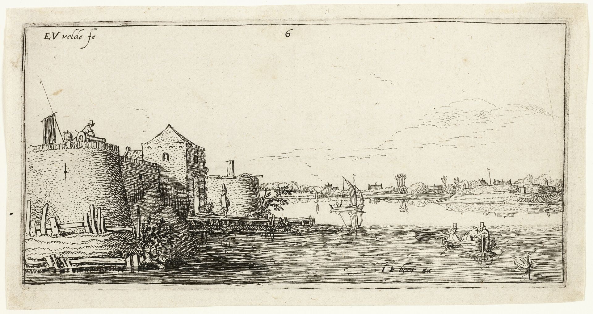 Ten Landscapes: Walled River Town to the Left of a River by Esaias van de Velde