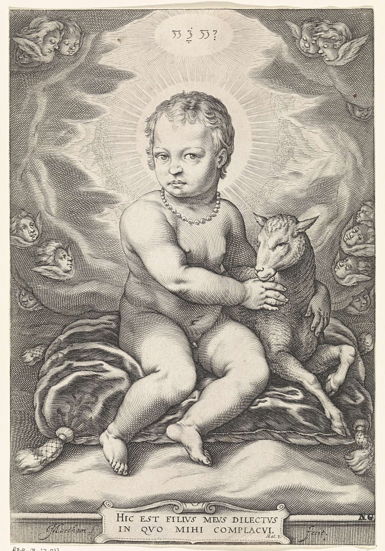 Zittend Christuskind met lam by Jacob Matham
