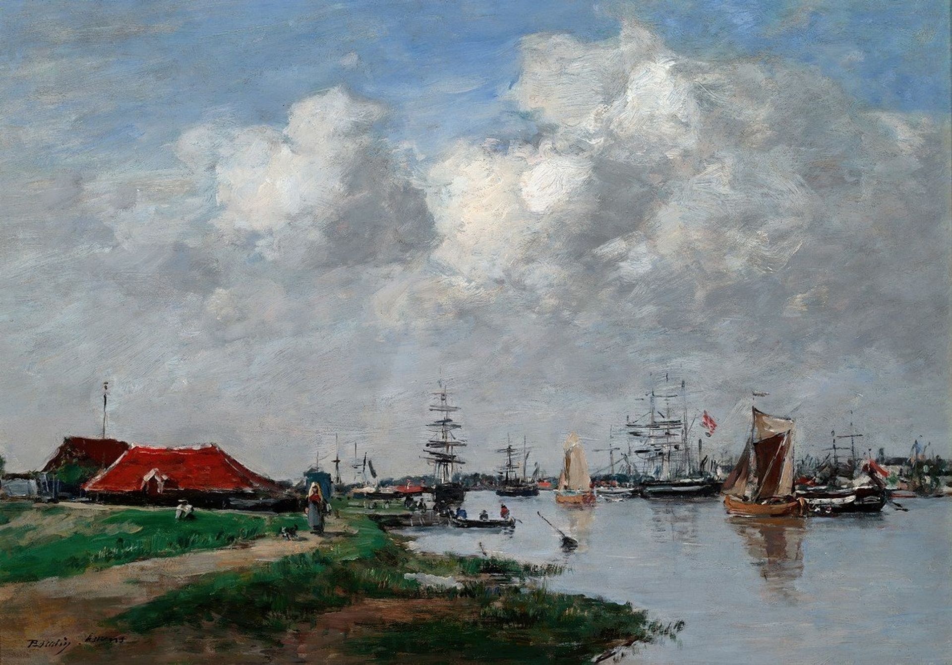 The Escaut River in Antwerp by Eugène Boudin