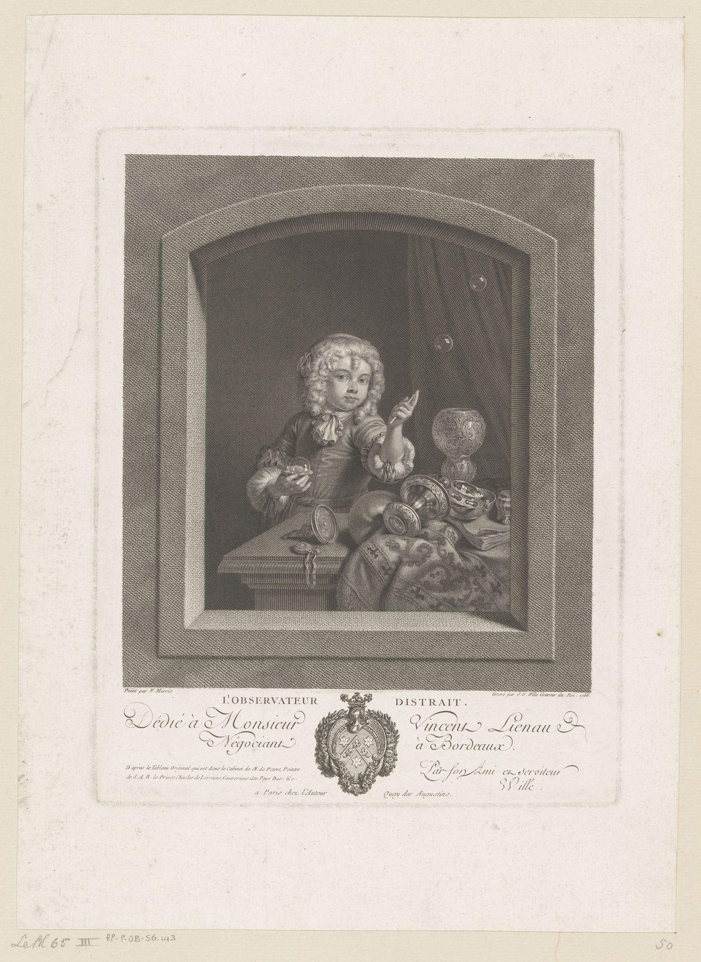 Jongen die zeepbellen blaast by Johann Georg Wille