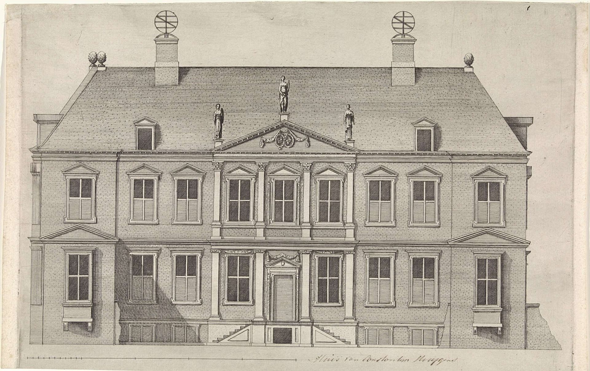 Huis van Constantijn Huygens van voren gezien by Theodor Matham